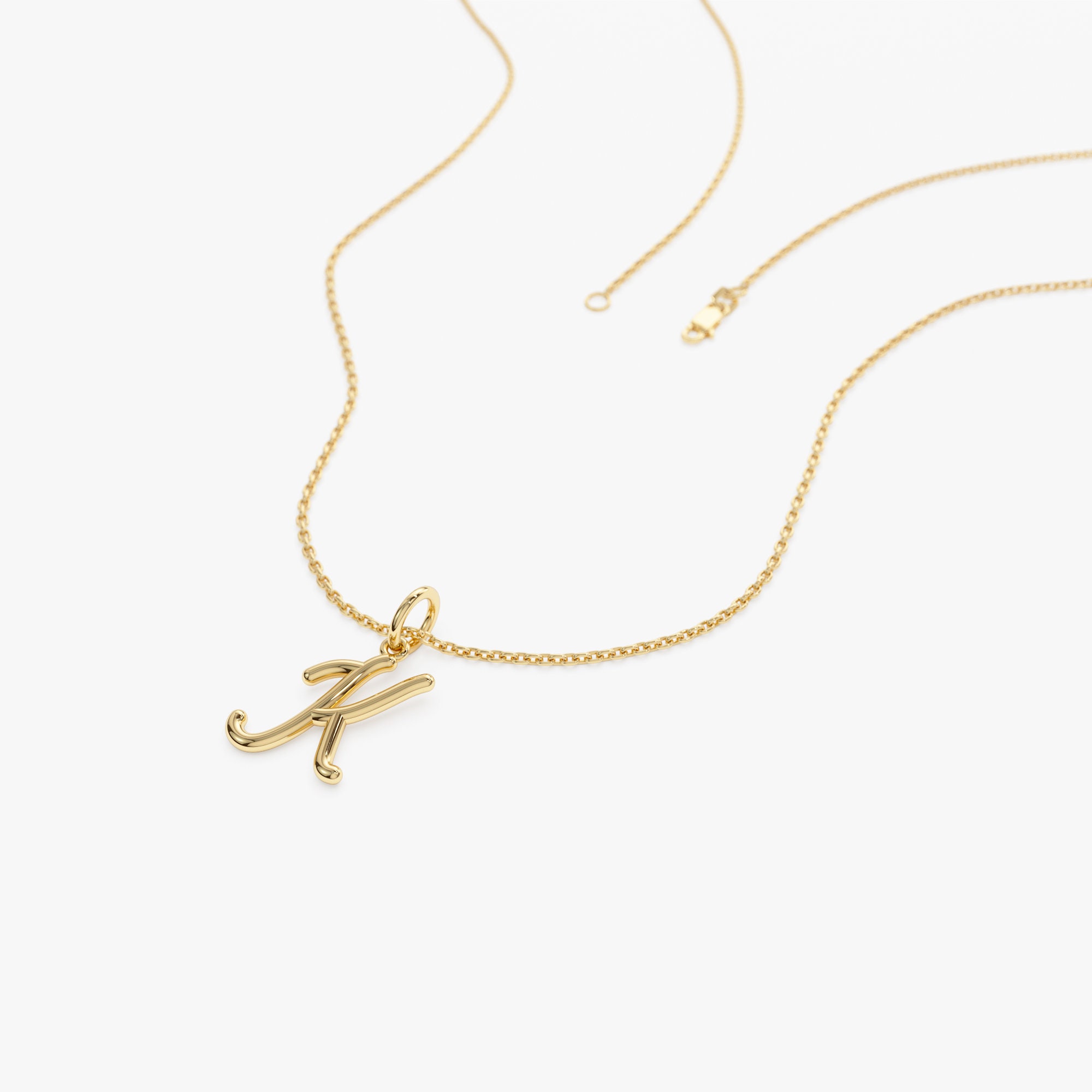 14K Gold Script Initial Necklace