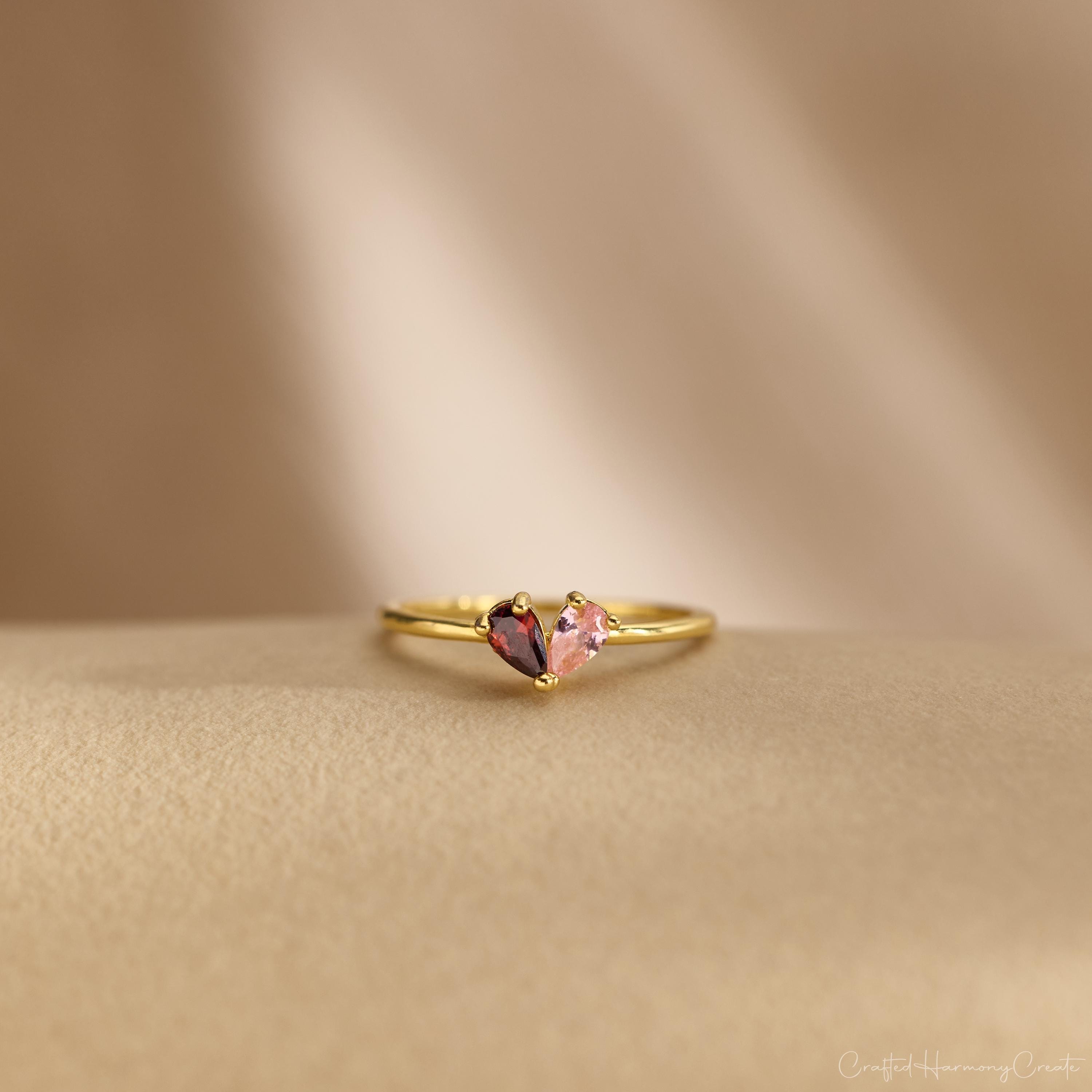 Personalized 3D Heart Birthstone Ring