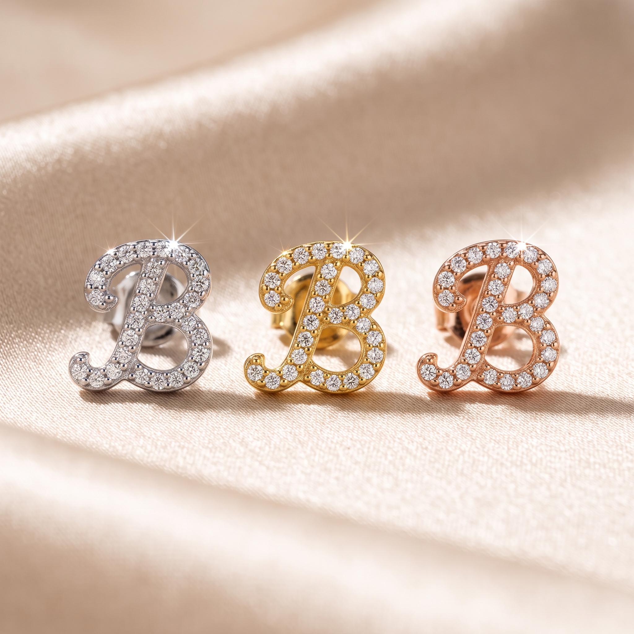Petite Initial Stud Earrings with Zircon Accents