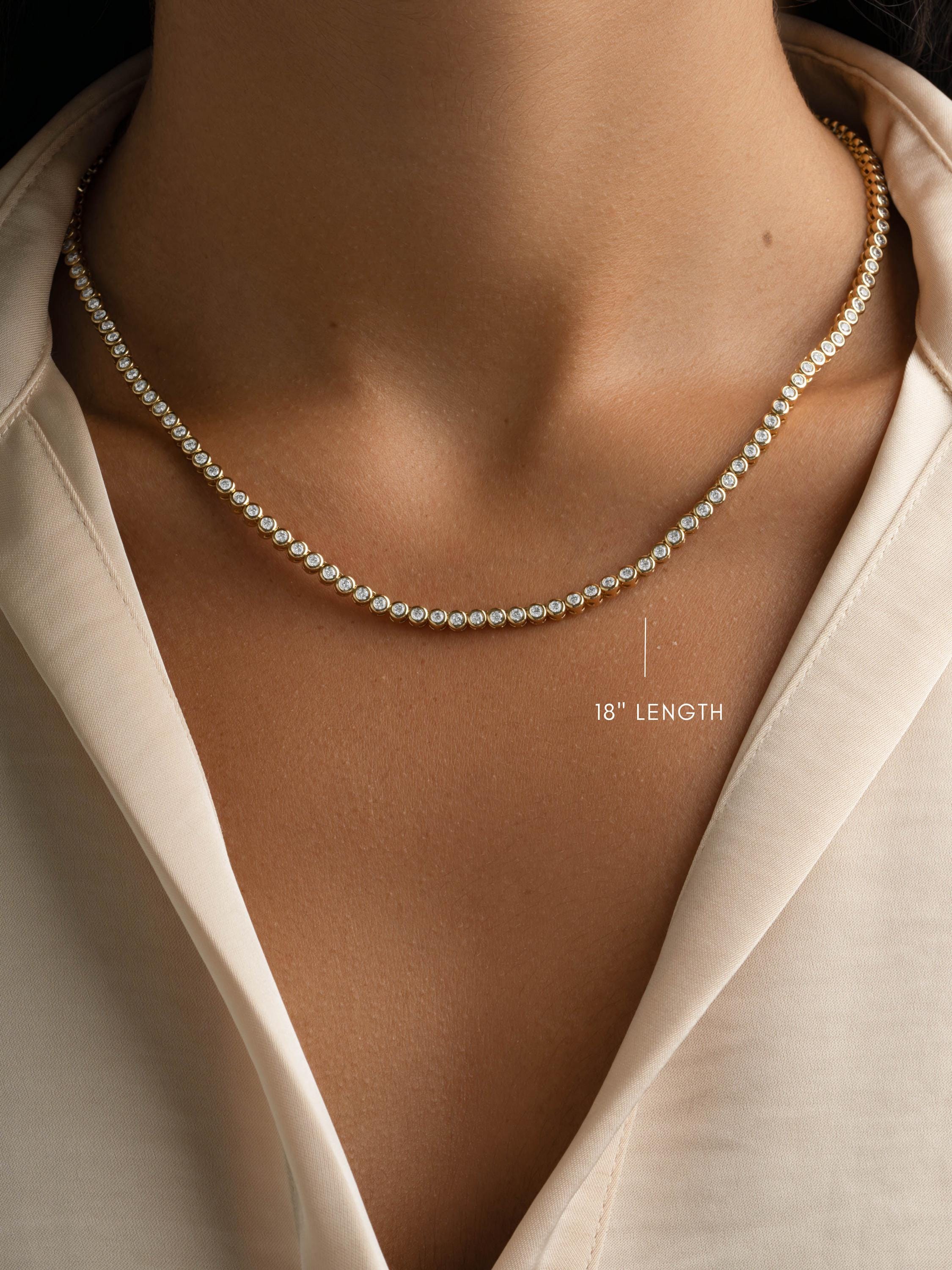 Round Bezel Cubic Zirconia Tennis Necklace with 2.5mm Stones