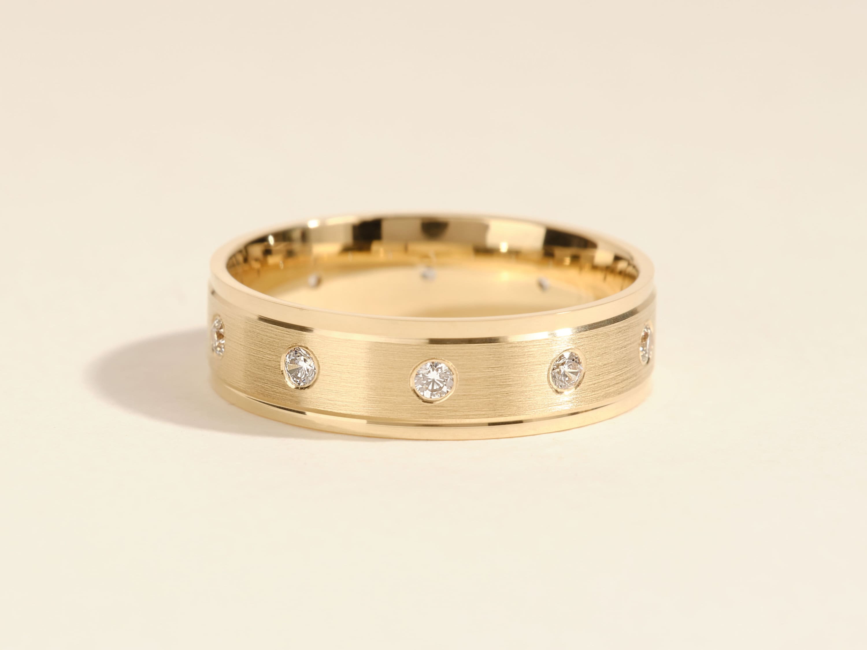 Men's Matte Beveled Diamond Wedding Band, Ten Stone