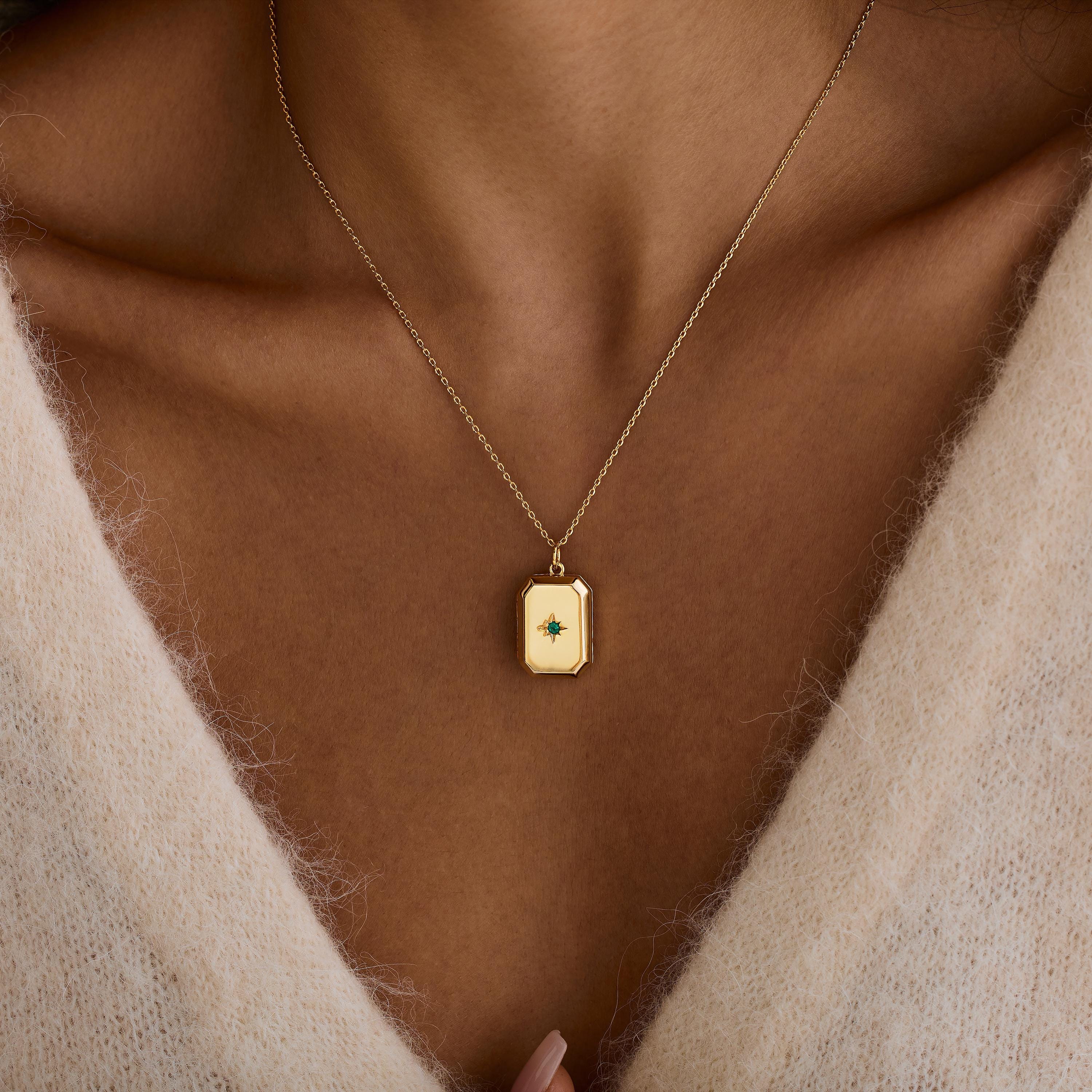 Custom Rectangular Locket Necklace with Birthstone and Photo