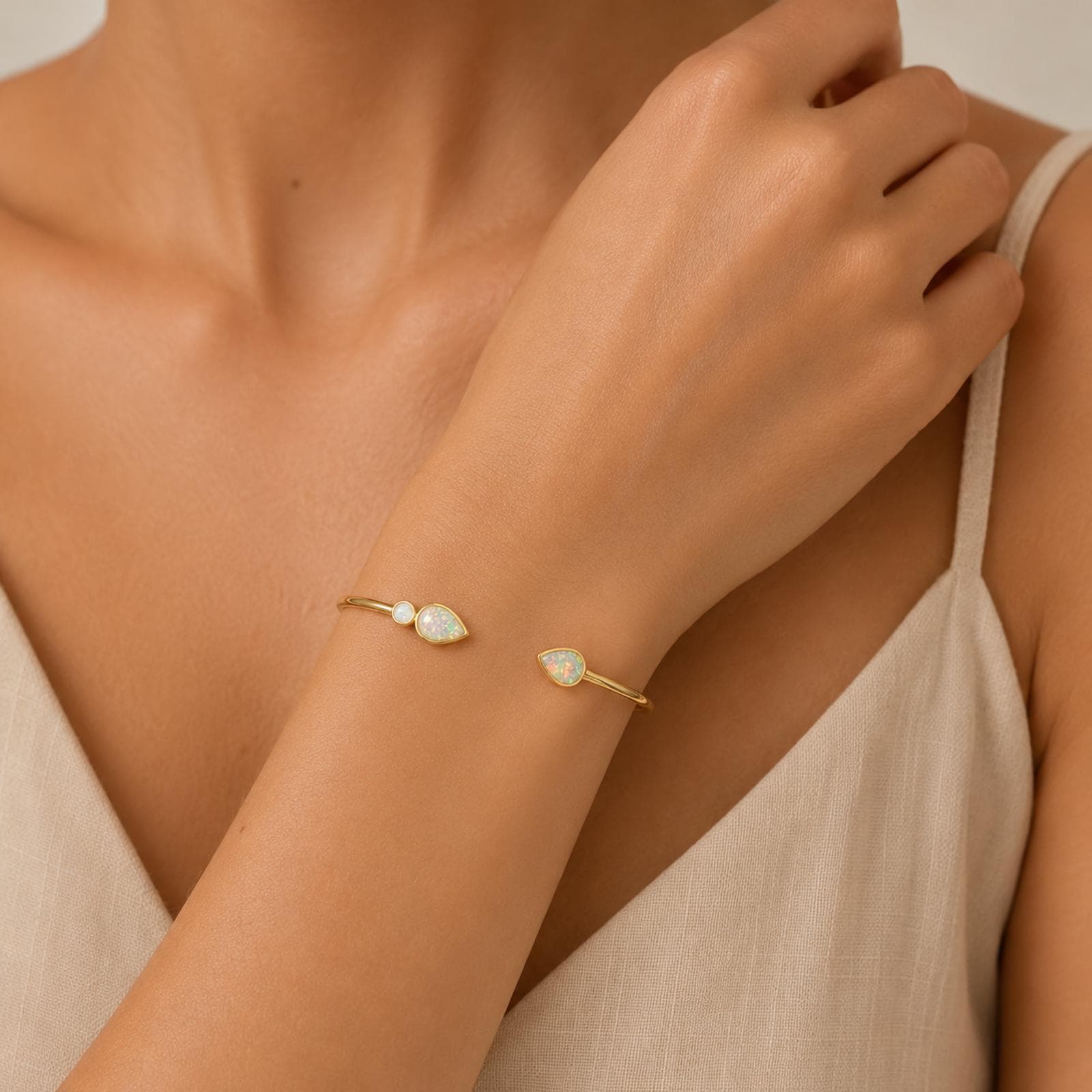 Personalized Opal Cuff Bangle in 18K Gold Plated Copper