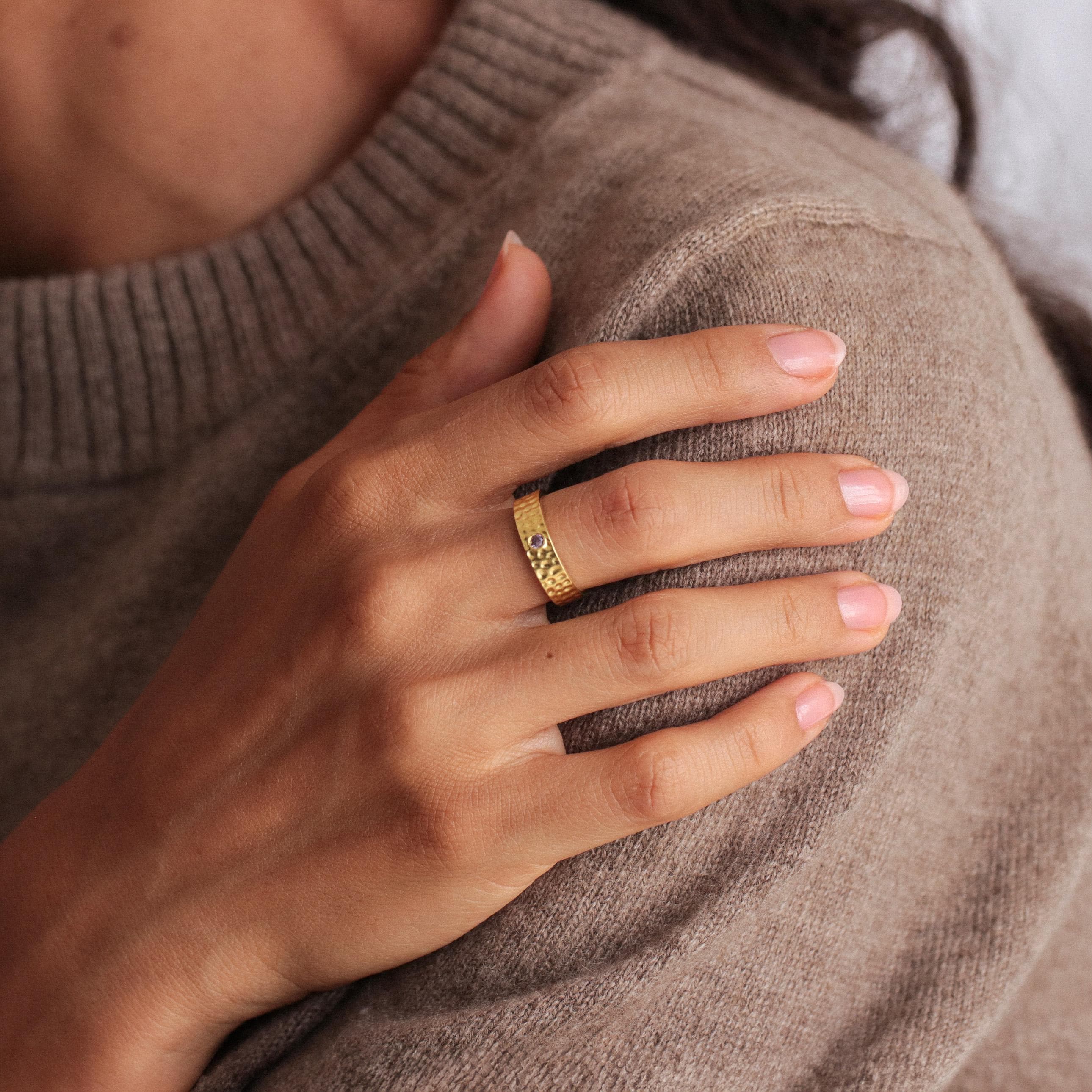 Personalized 5mm Flat Band Ring with Birthstone