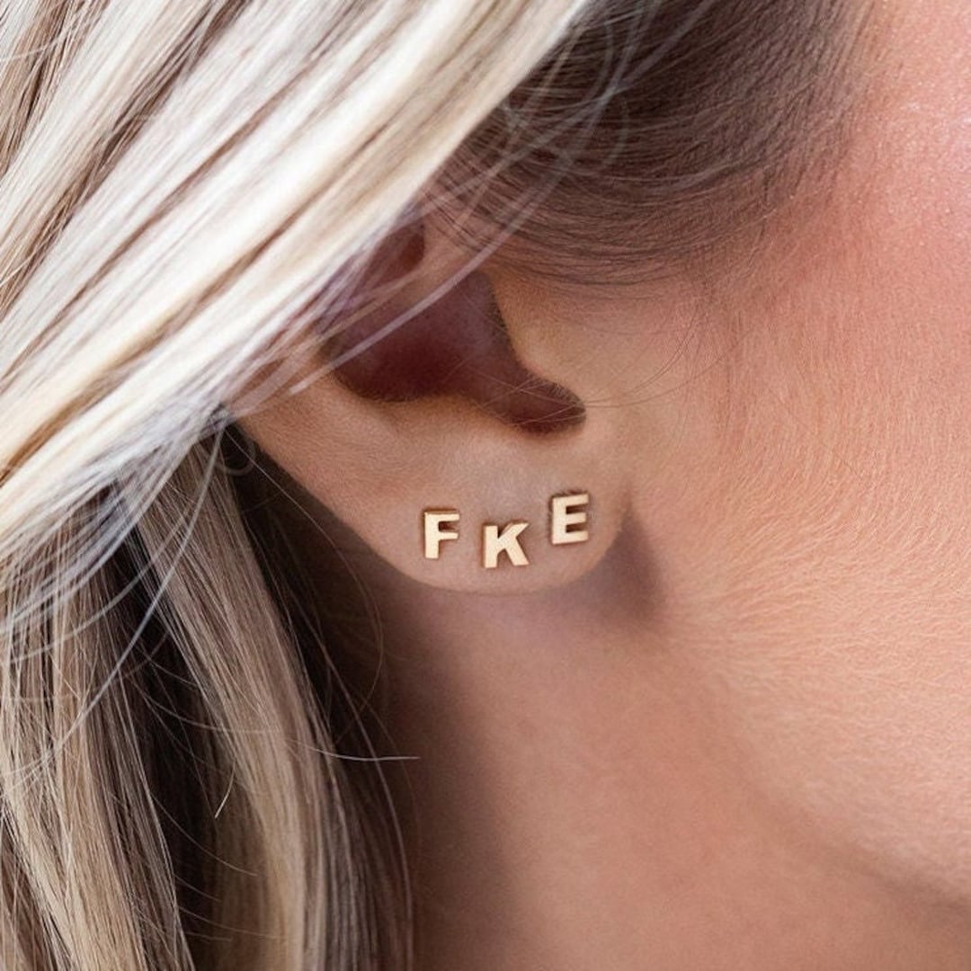 Tiny Custom Initial Letter Earring in Gold Plated Stainless Steel