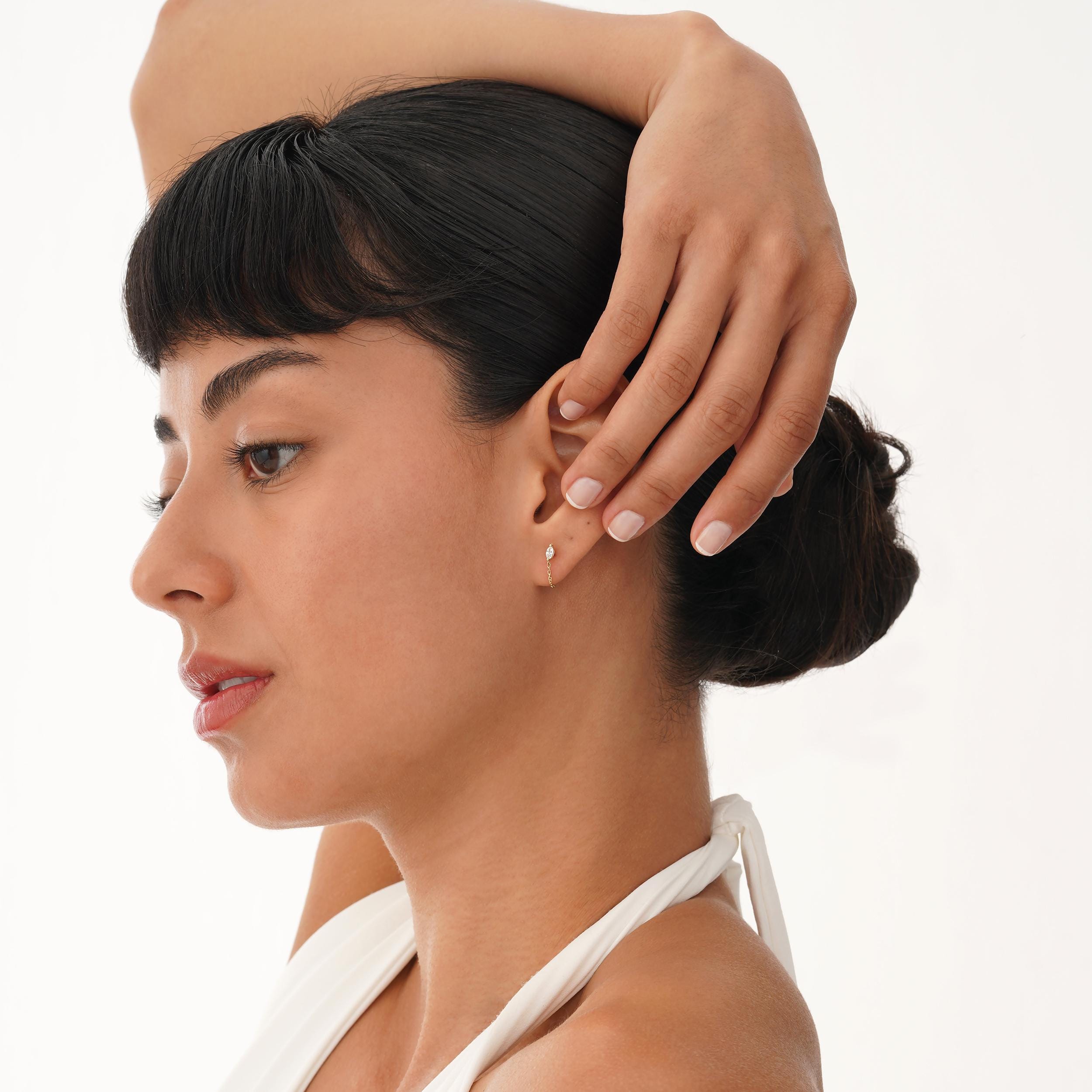 Marquise Diamond Chain Earrings in Solid 10K, 14K or 18K Gold