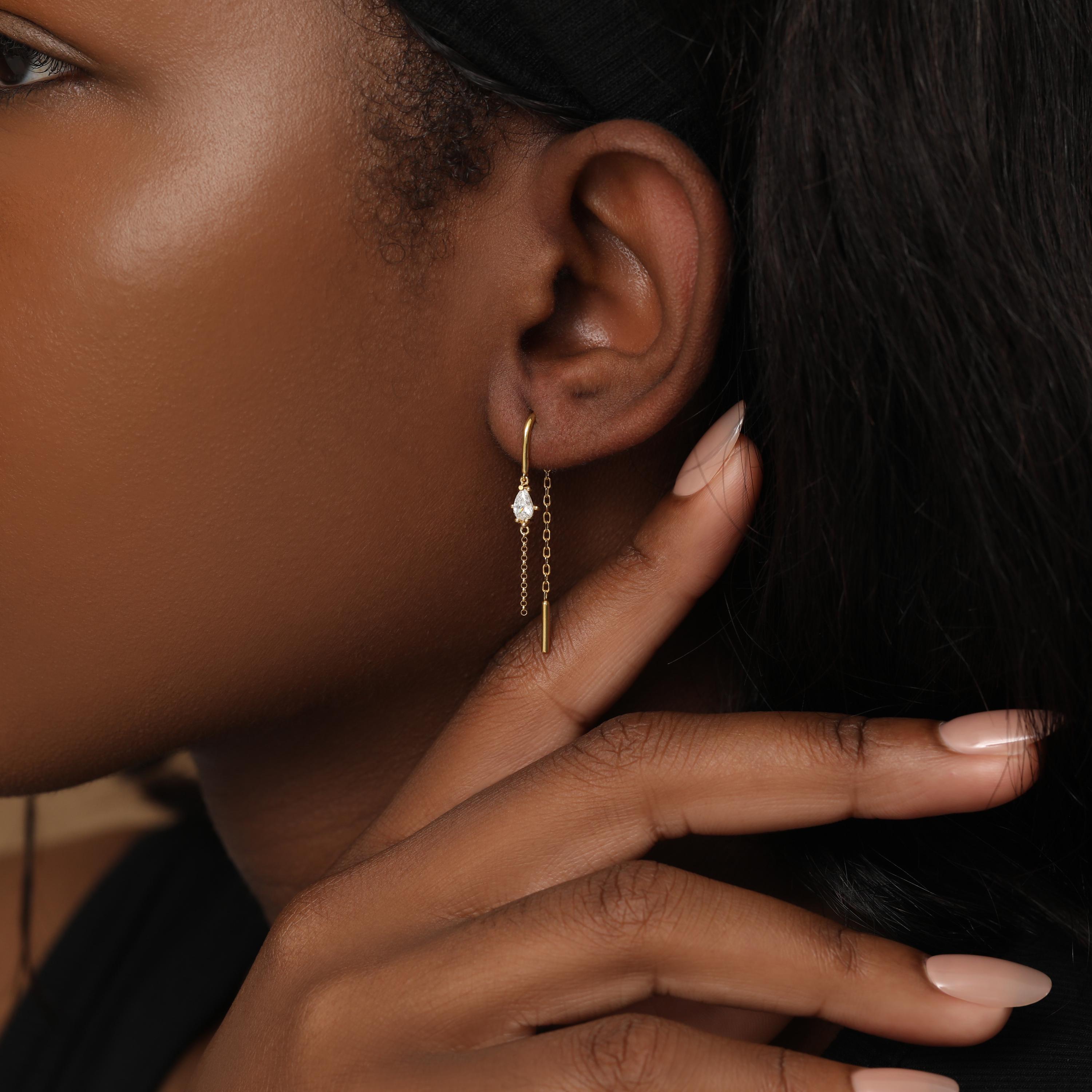 Sterling Silver Teardrop Threader Earrings with Pear Cut Zircon