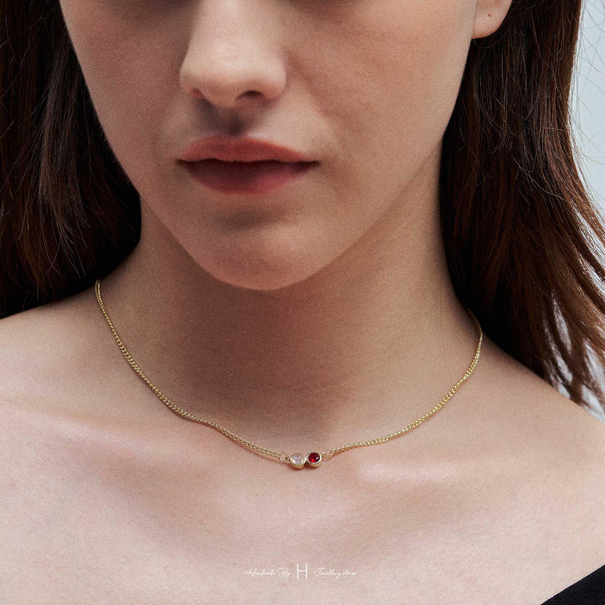 Men's Custom Birthstone Necklace with Copper Pendant in Rose Gold Plating