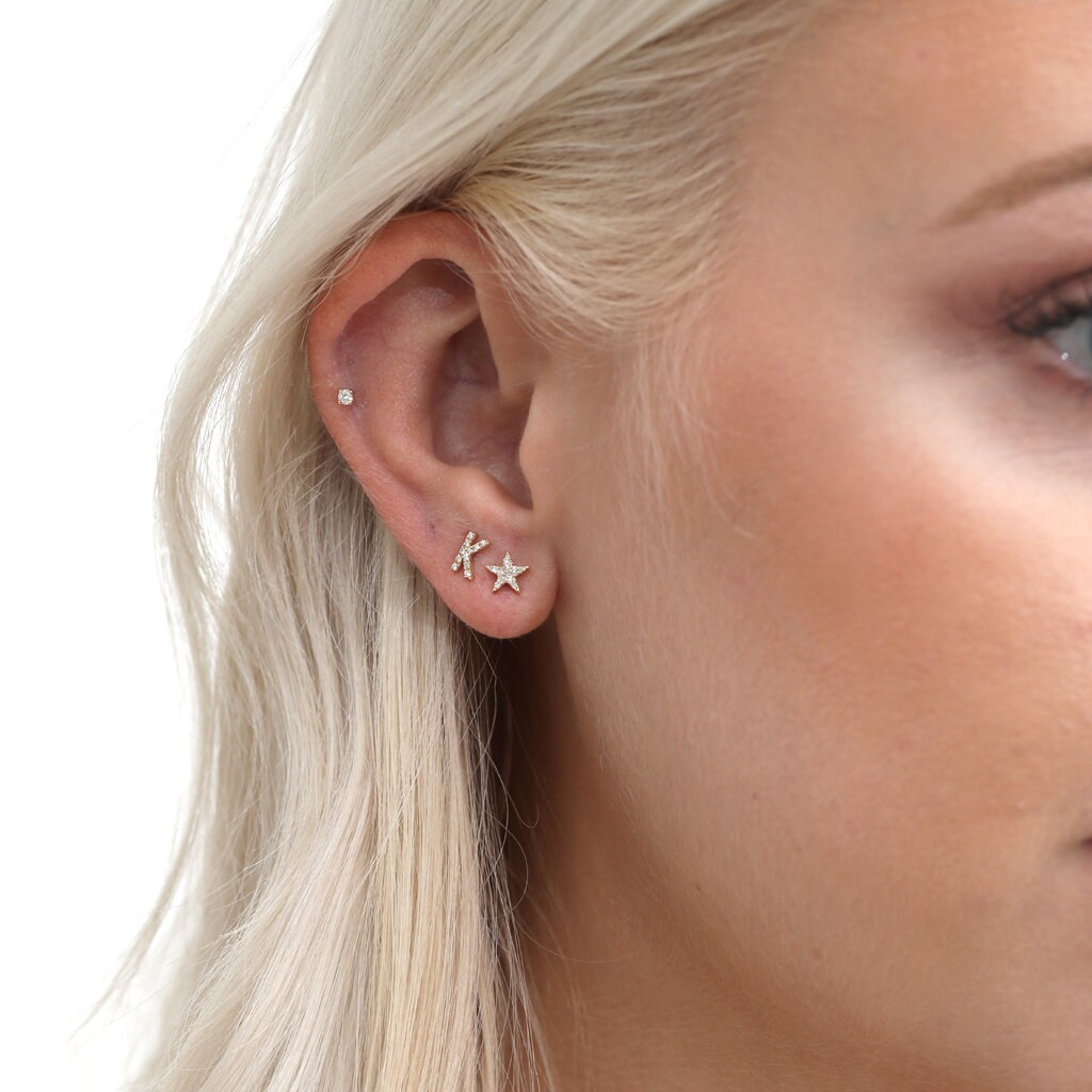 14K Gold Capital Letter Diamond Stud Earrings