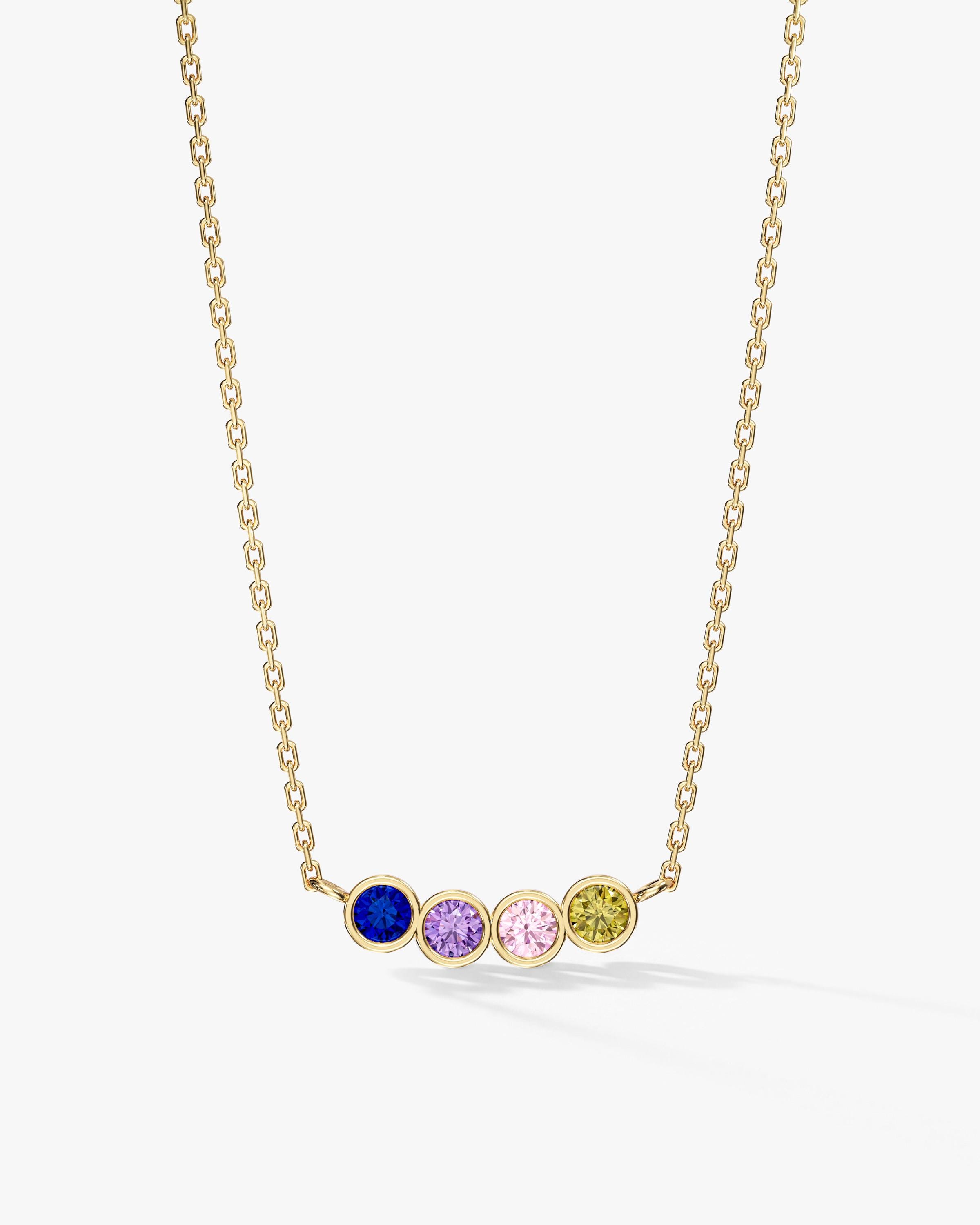 Bezel Family Birthstone Necklace in Sterling Silver