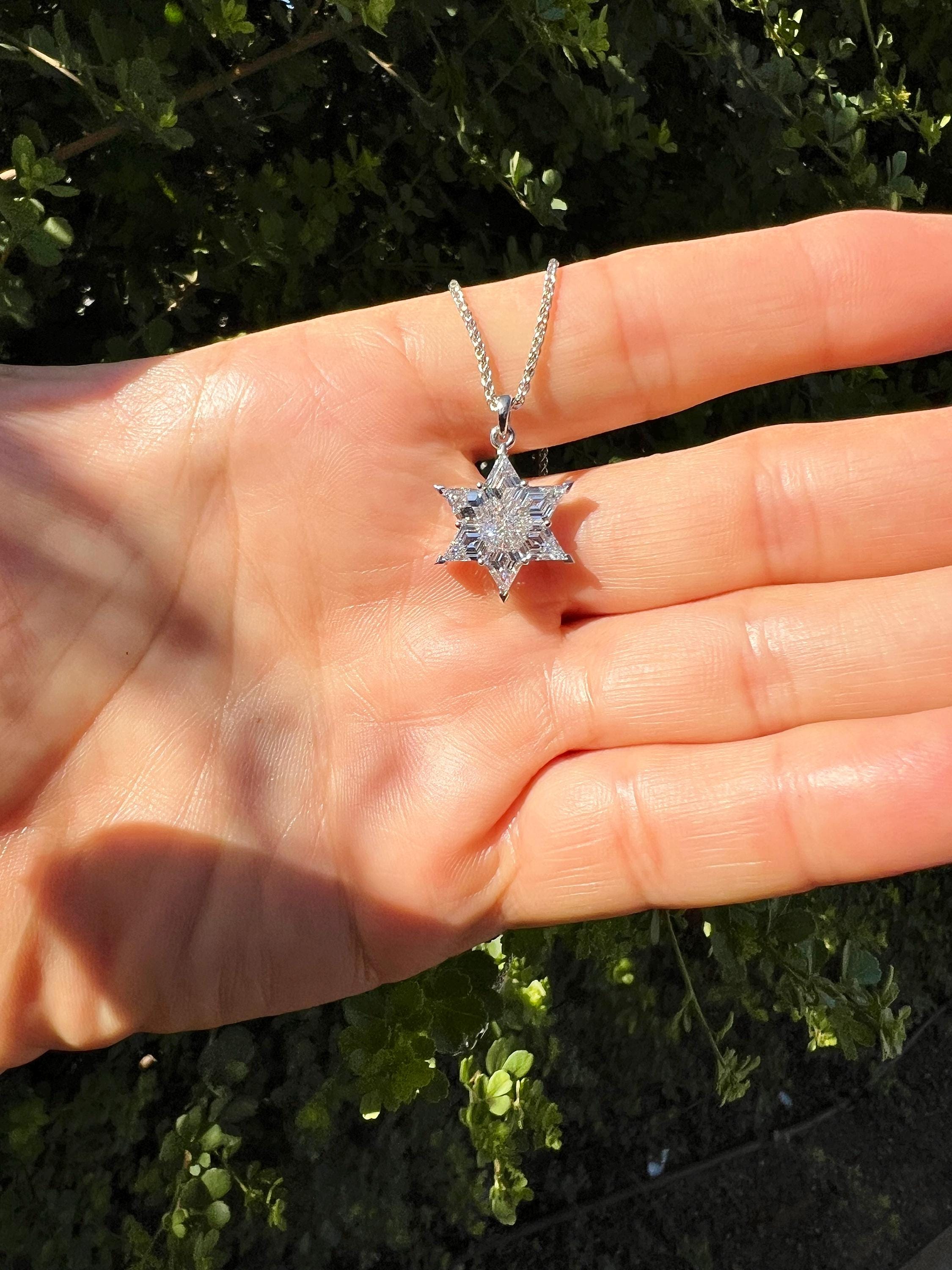 14K White Gold Star of David Pendant Necklace with 1.6 Carat Lab Grown Diamonds