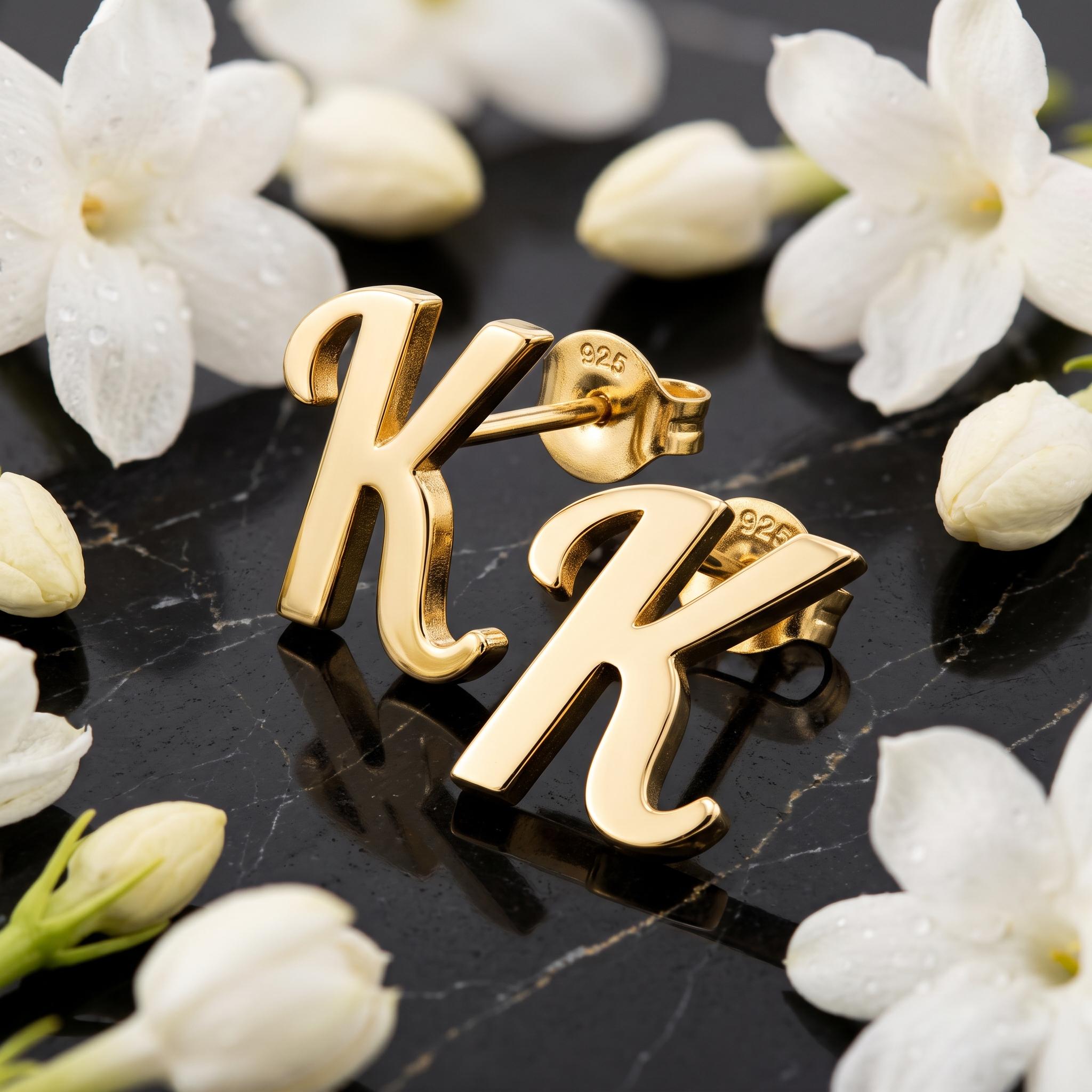 Custom Initial Stud Earring in Solid Gold with Old English Lettering
