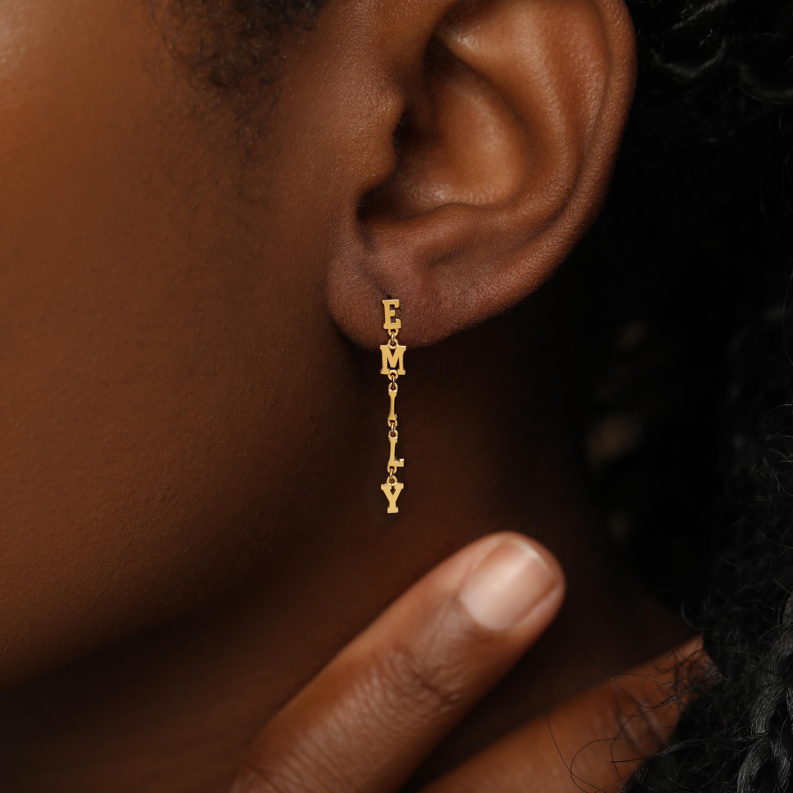Dainty Custom Name Letter Drop Earrings in Gold or Silver