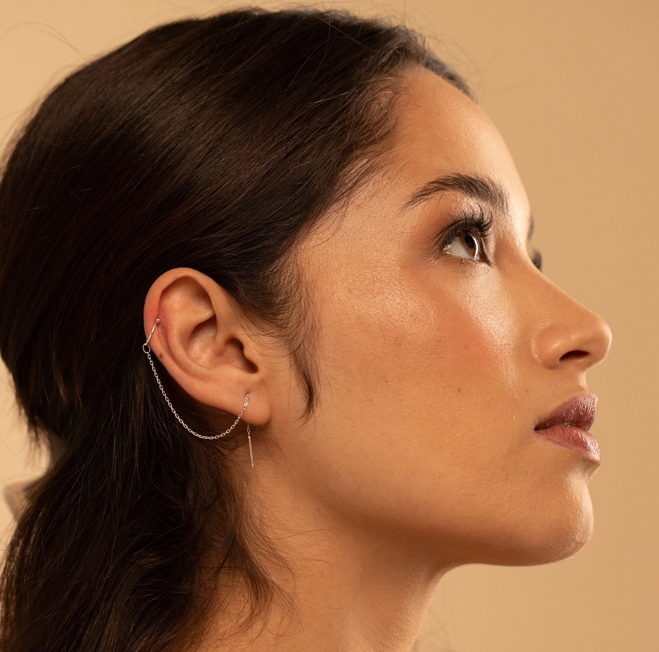 Sterling Silver Ear Cuff Chain Earrings in a Minimalist Pair