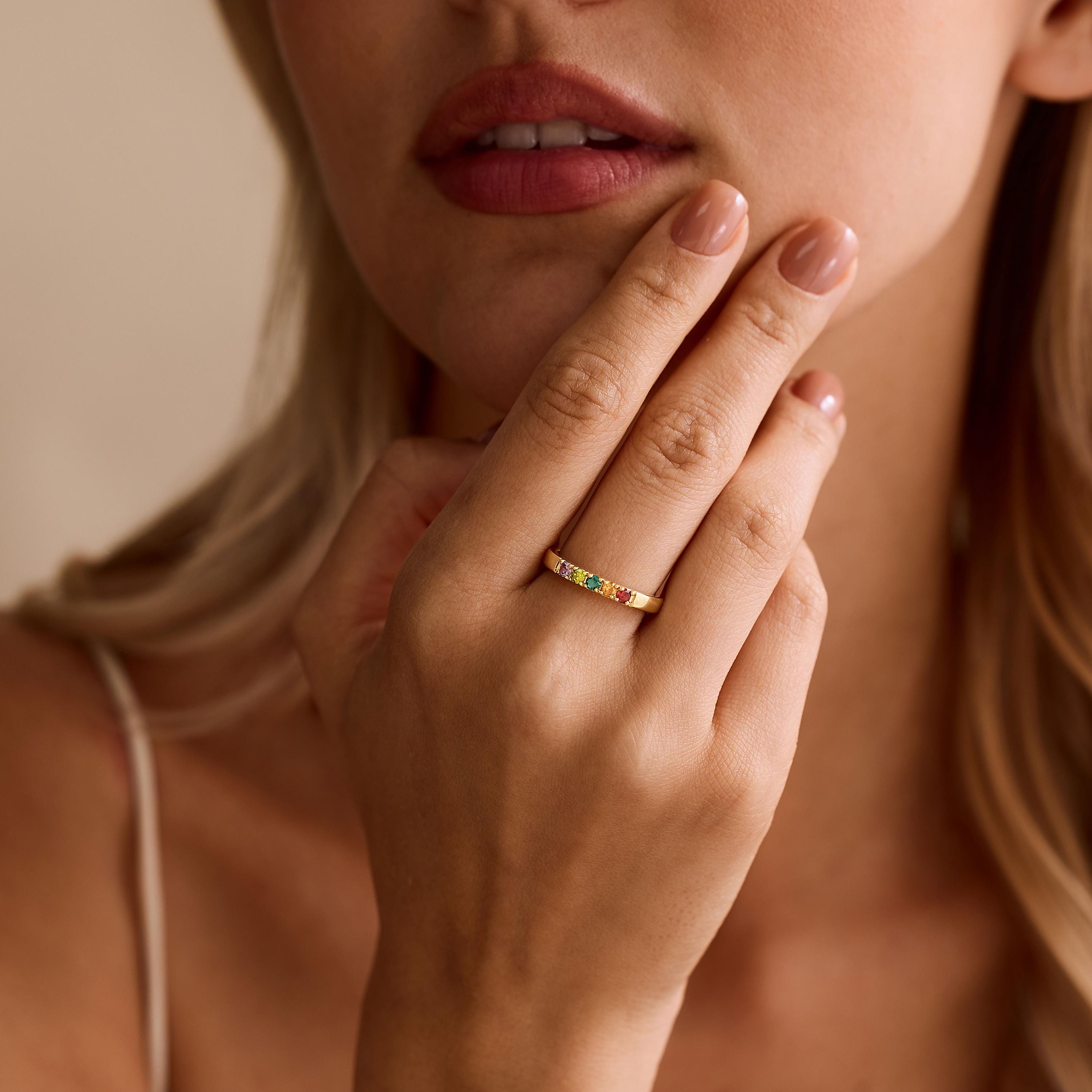 Personalized Birthstone Ring with Hidden Inner Engraving