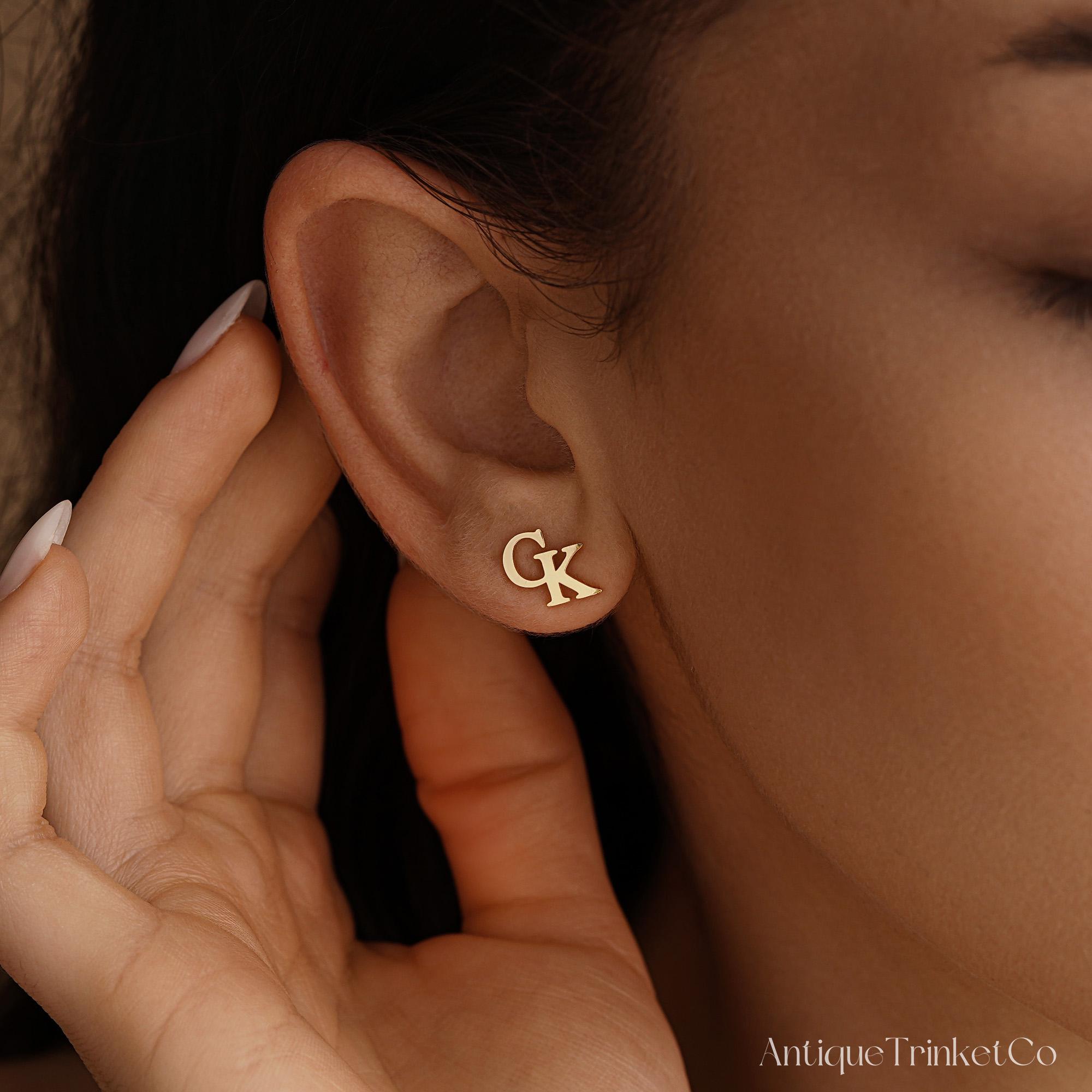 Personalized Double Initial Earrings with Two Letter Studs