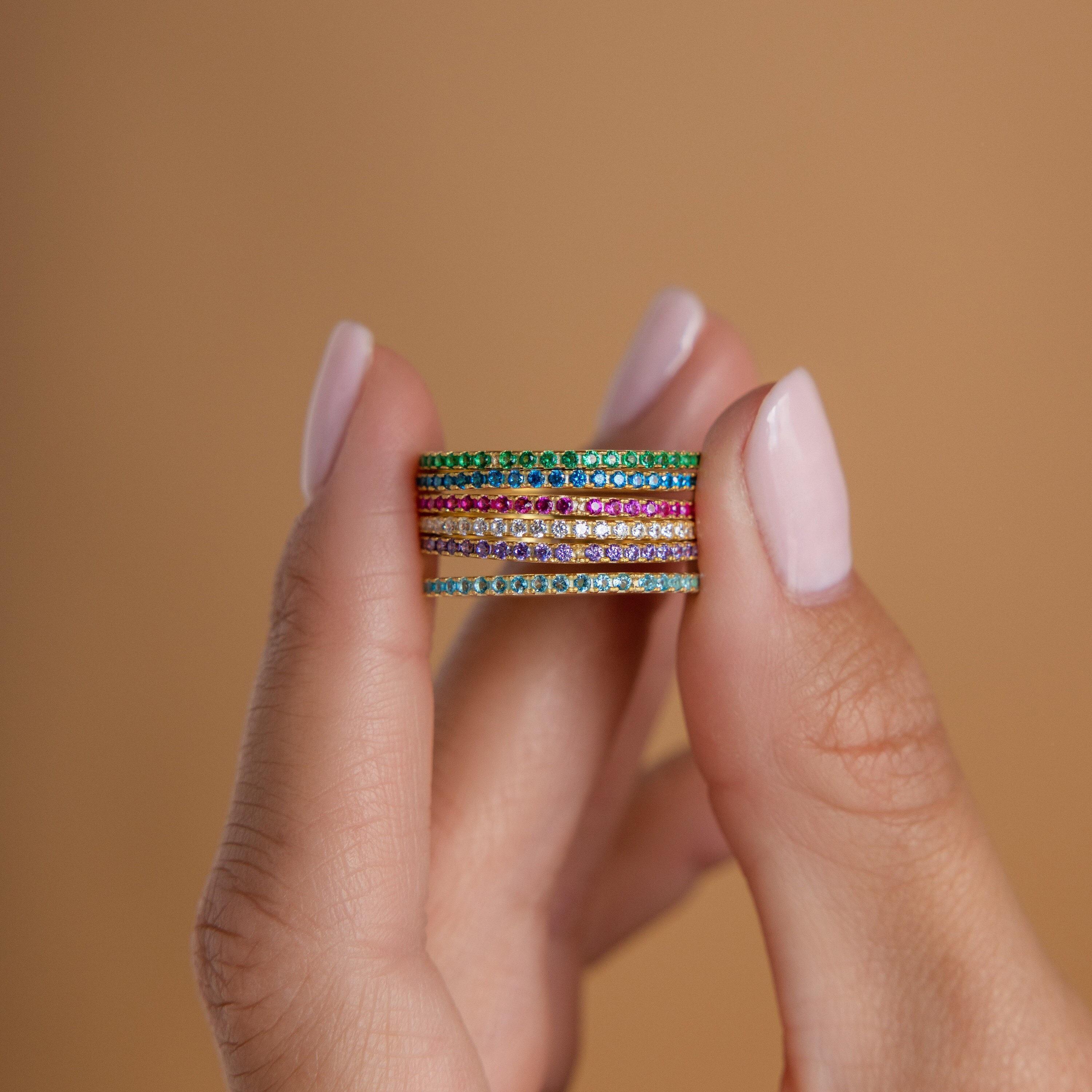 Birthstone Eternity Ring in Sterling Silver and 18K Gold