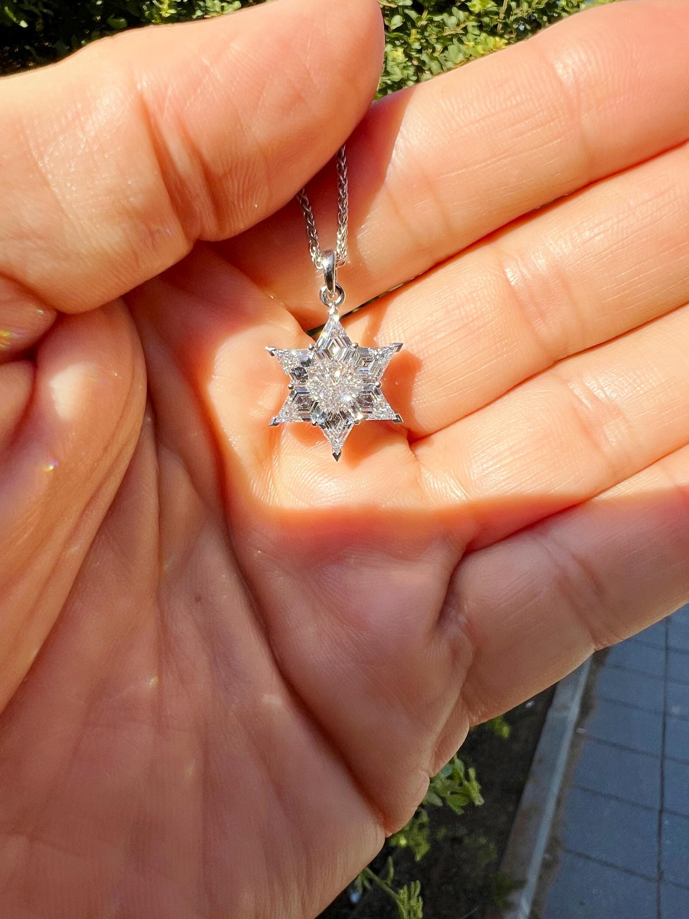 14K White Gold Star of David Pendant Necklace with 1.6 Carat Lab Grown Diamonds