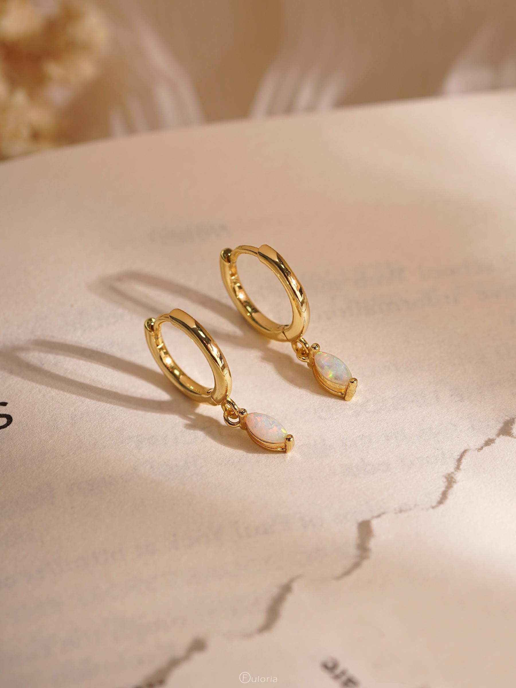 Delicate Opal Hoop Earrings with Minimalist Dangle Huggie Design