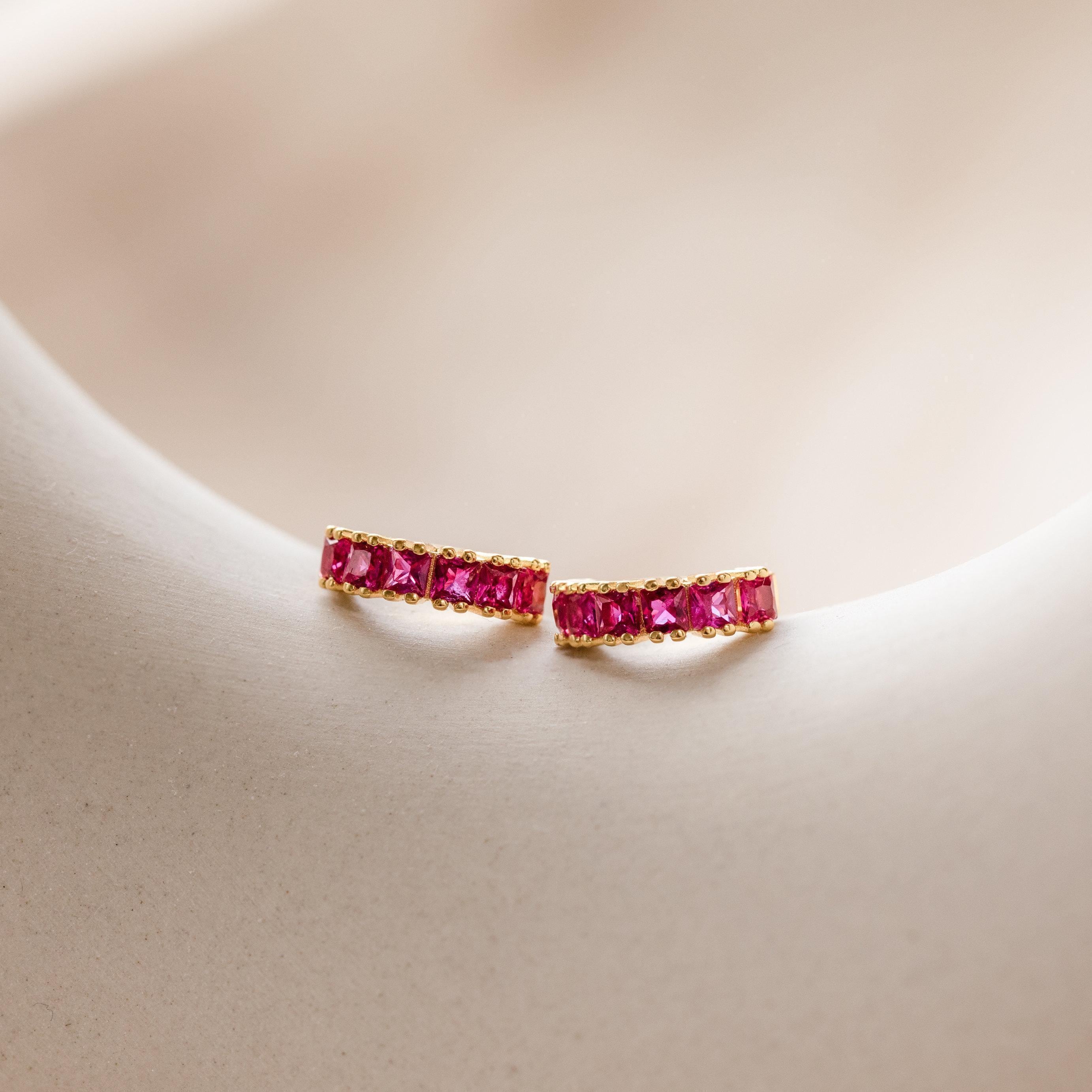 Birthstone Huggie Hoop Earrings in 18K Gold Finish and Sterling Silver