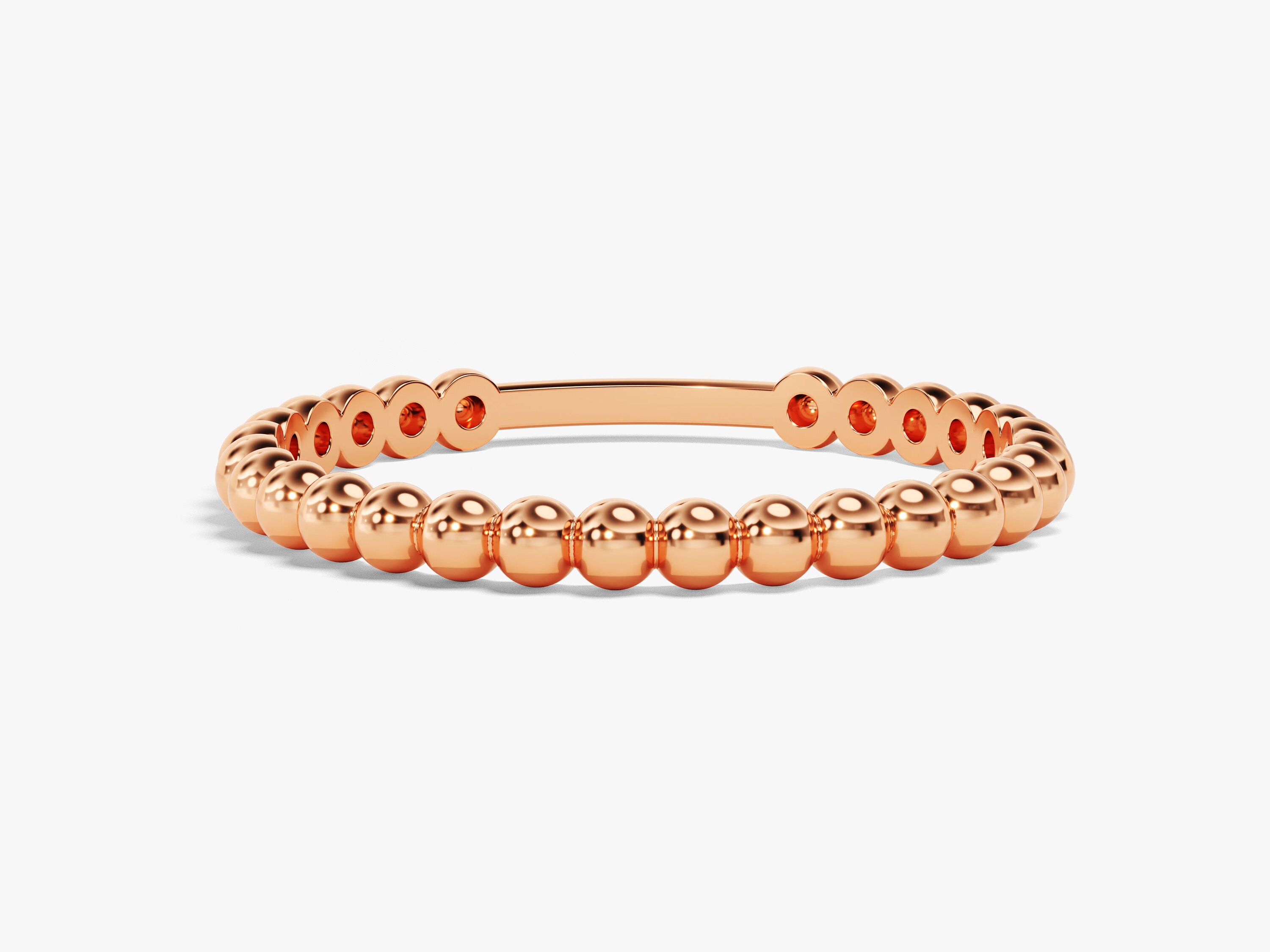 14K Gold Beaded Ring, Dainty Stacking Band 2mm 3mm 4mm
