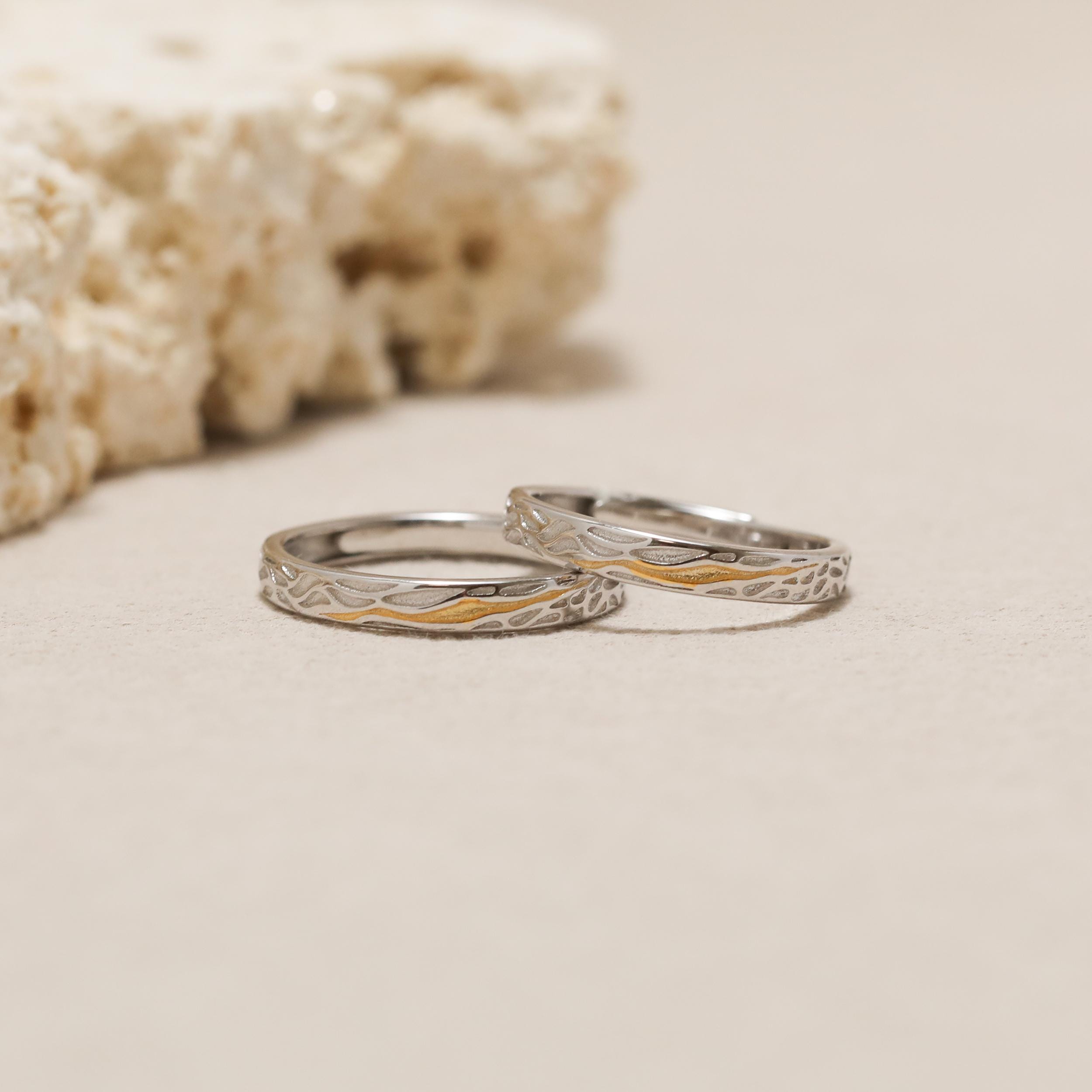 Customized Textured Couple Ring Set in 925 Sterling Silver