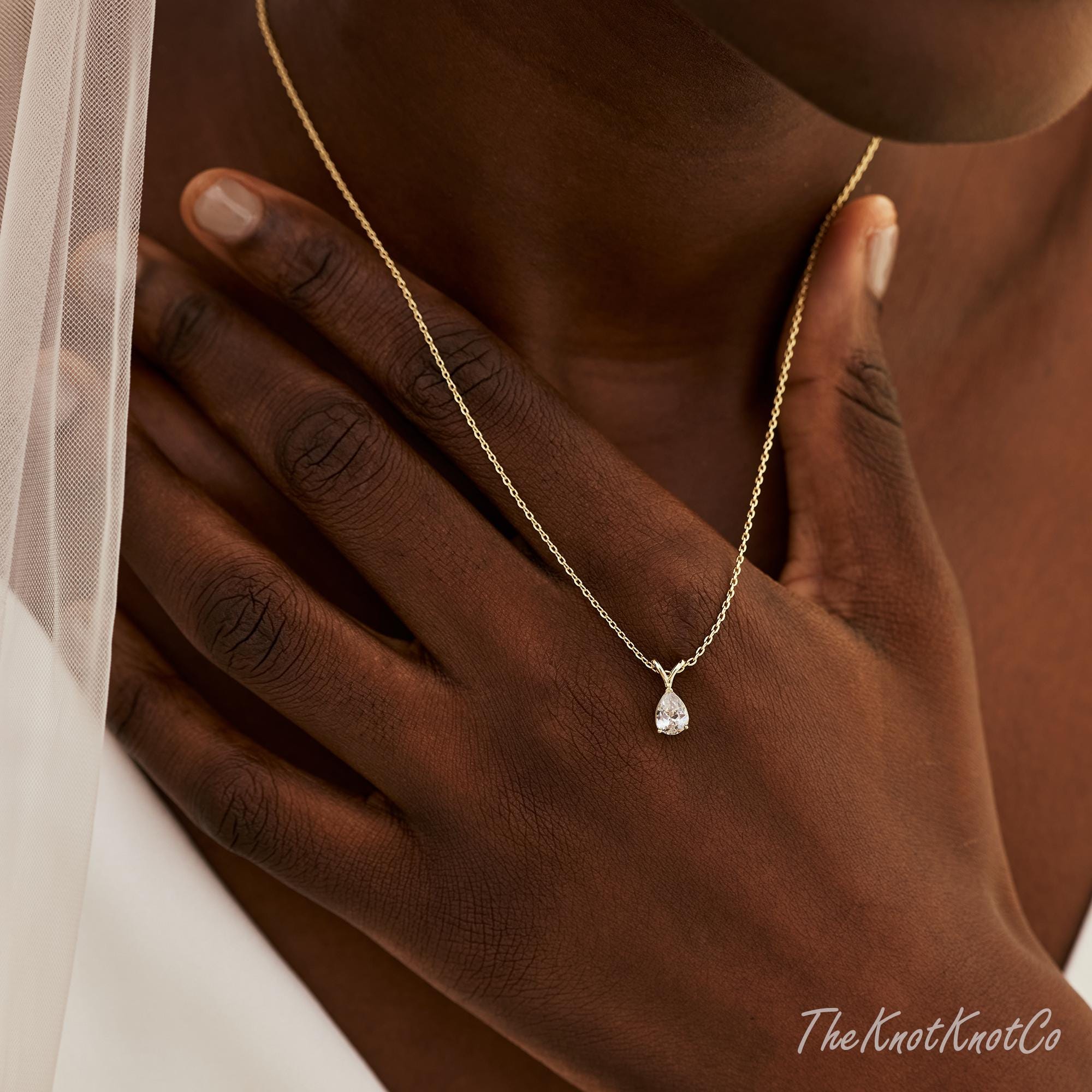 18K Gold Plated Teardrop Cubic Zirconia Necklace and Earring Set