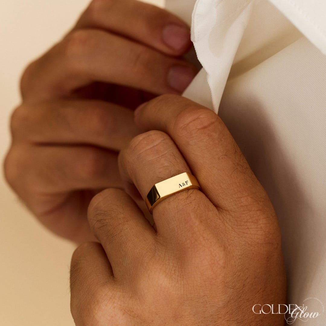 Engraved Signet Ring for Men, Custom Initial Band