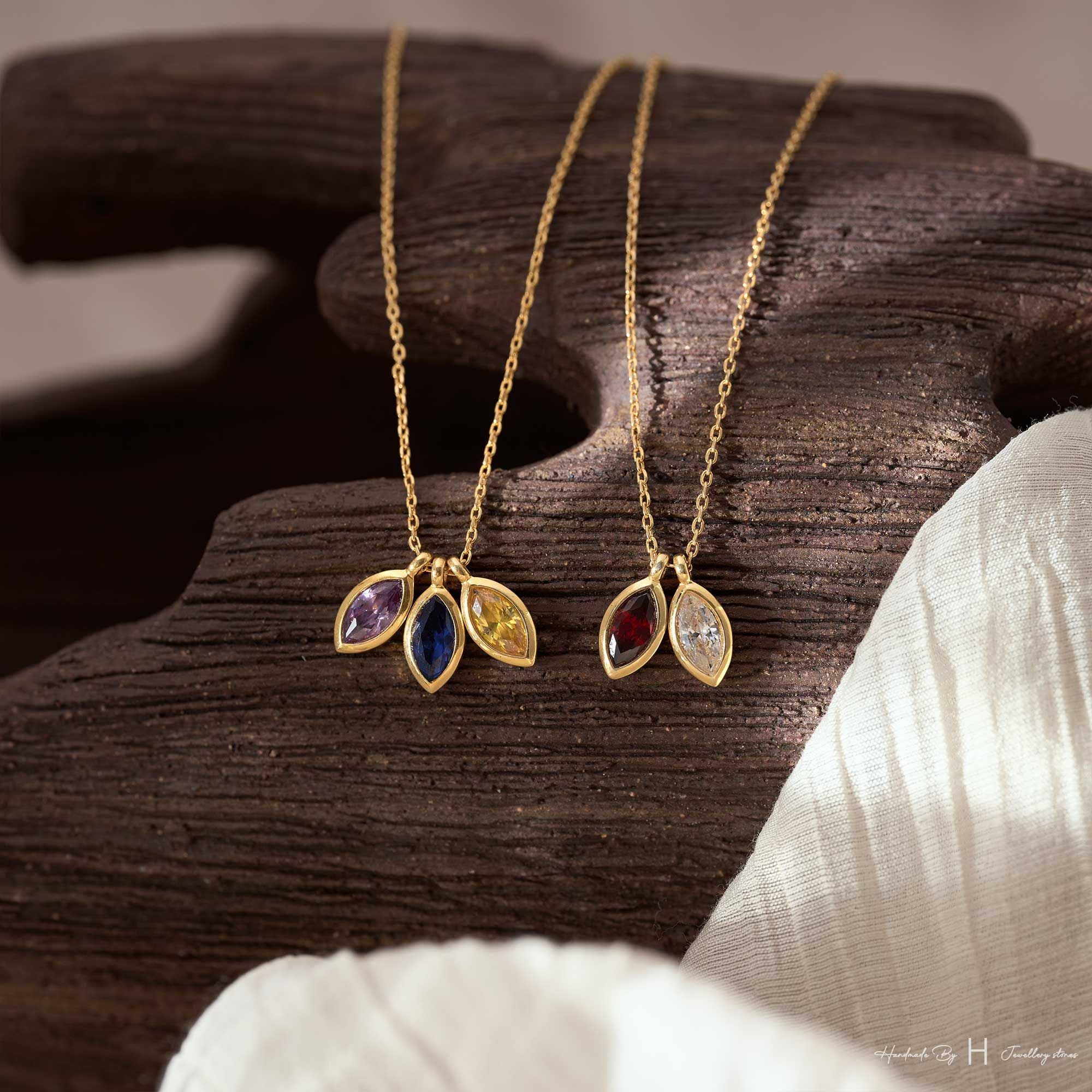 Custom Marquise Leaf Birthstone Necklace