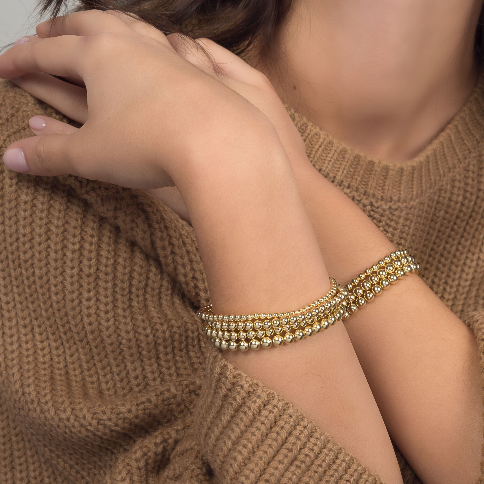 14K Gold 3 mm Bead Stretch Bracelet