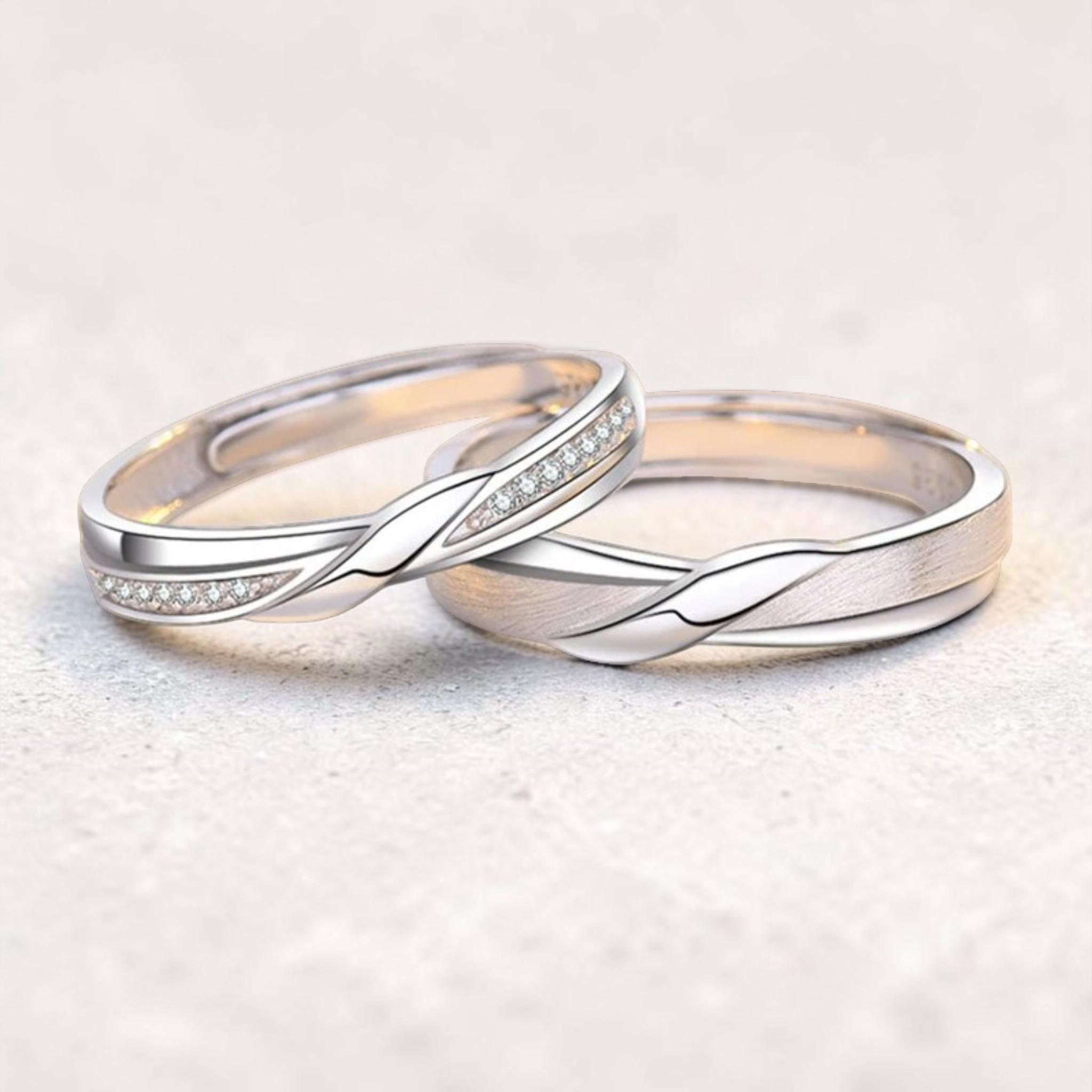 Adjustable Copper Couple Rings, Matching Twisted Promise Band Set