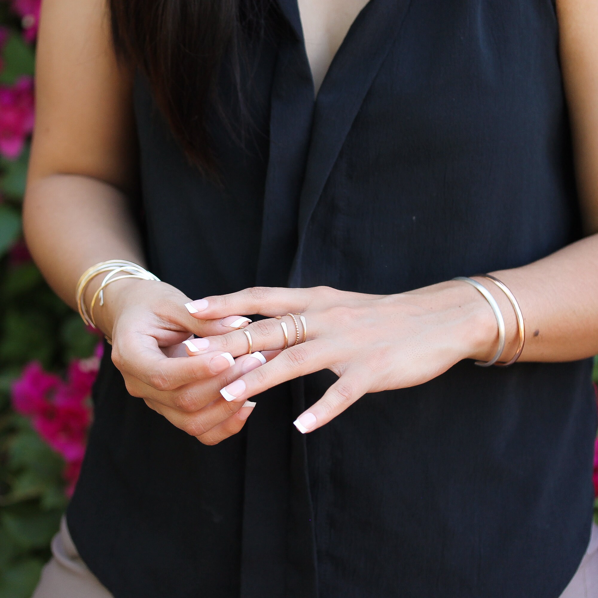 Personalized 4mm 14K Gold Fill Cuff Bracelet with Brushed Matte Finish