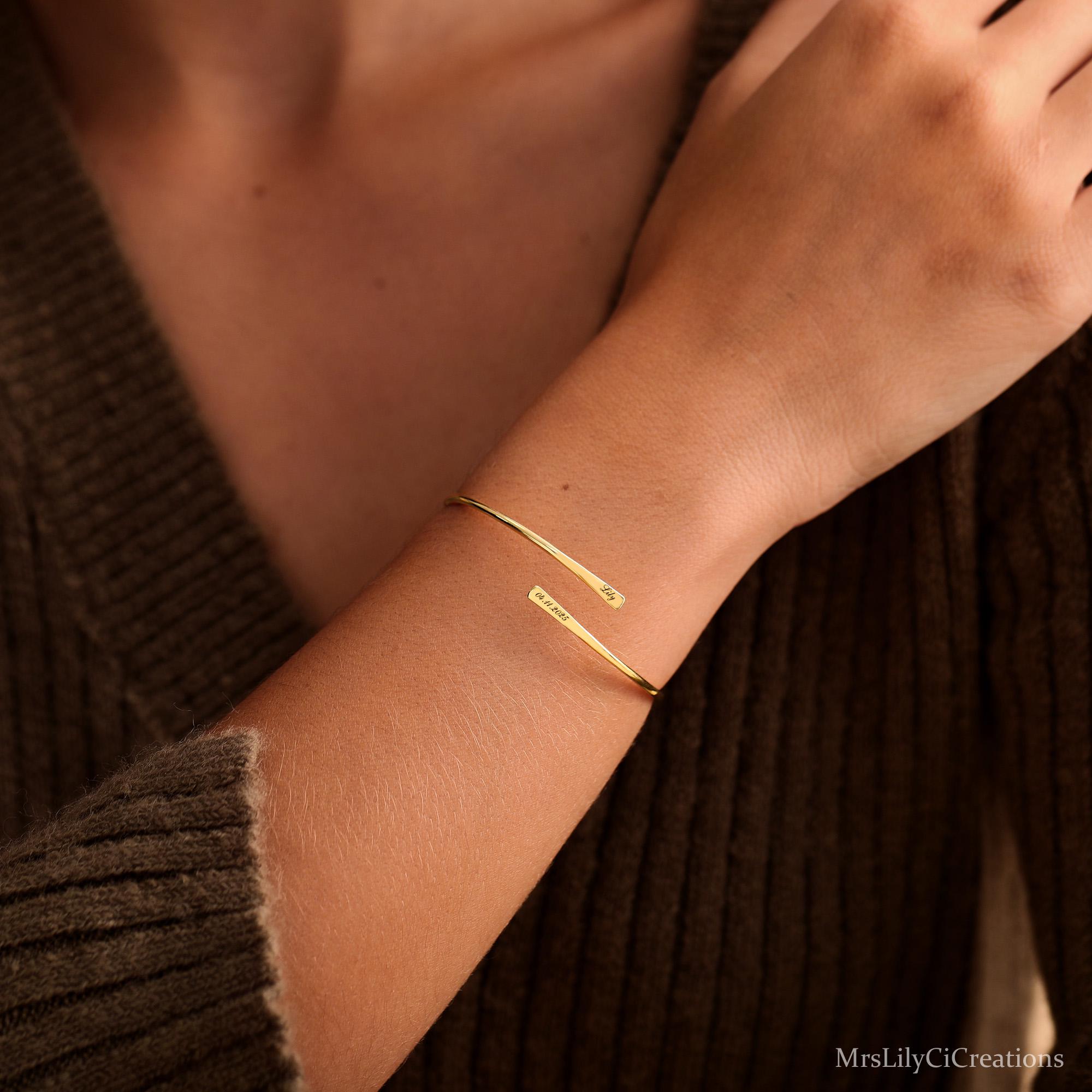 Custom Engraved Double Name Bar Bracelet in Hypoallergenic Brass