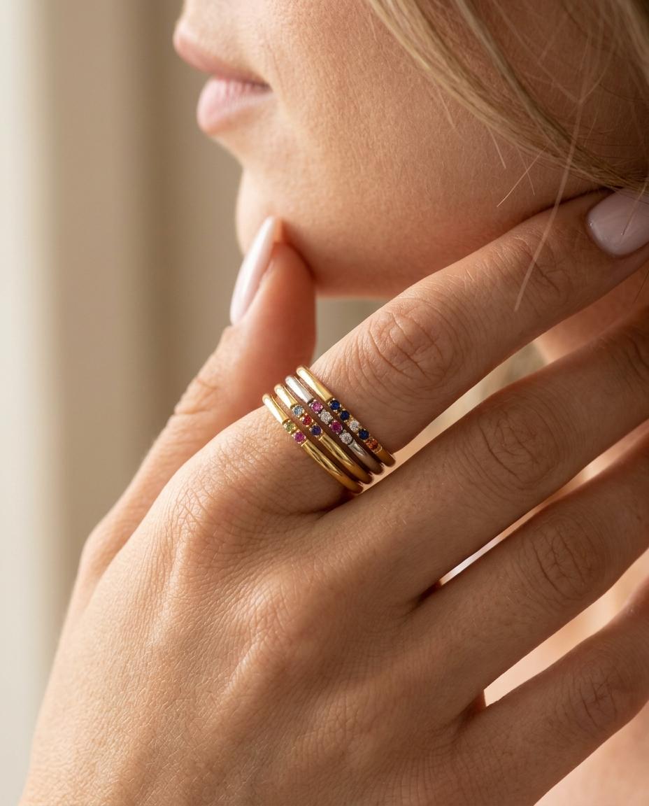 Personalized Birthstone Sterling Silver Stacking Ring