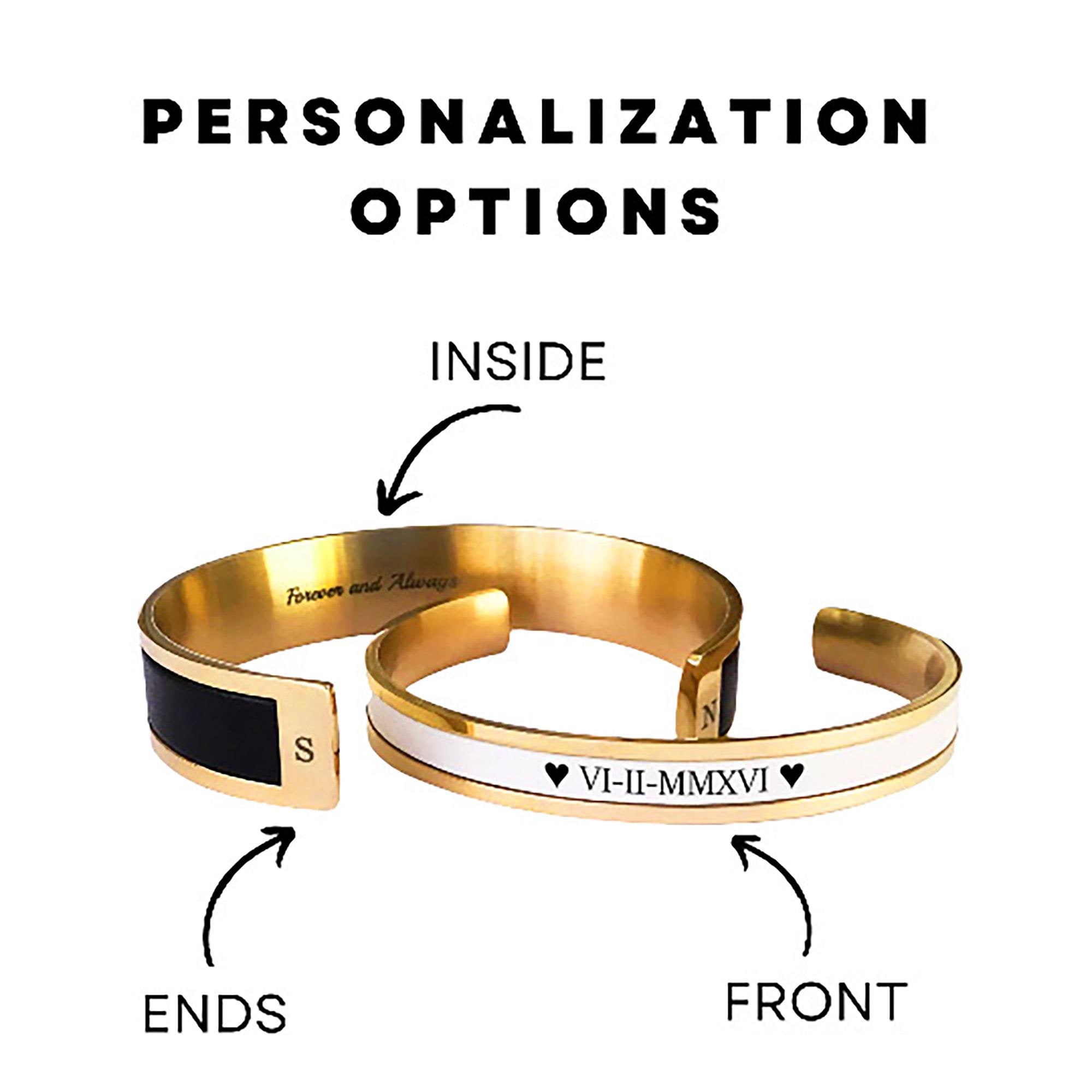Personalized Leather and Stainless Steel Couple Cuff Bracelet Set