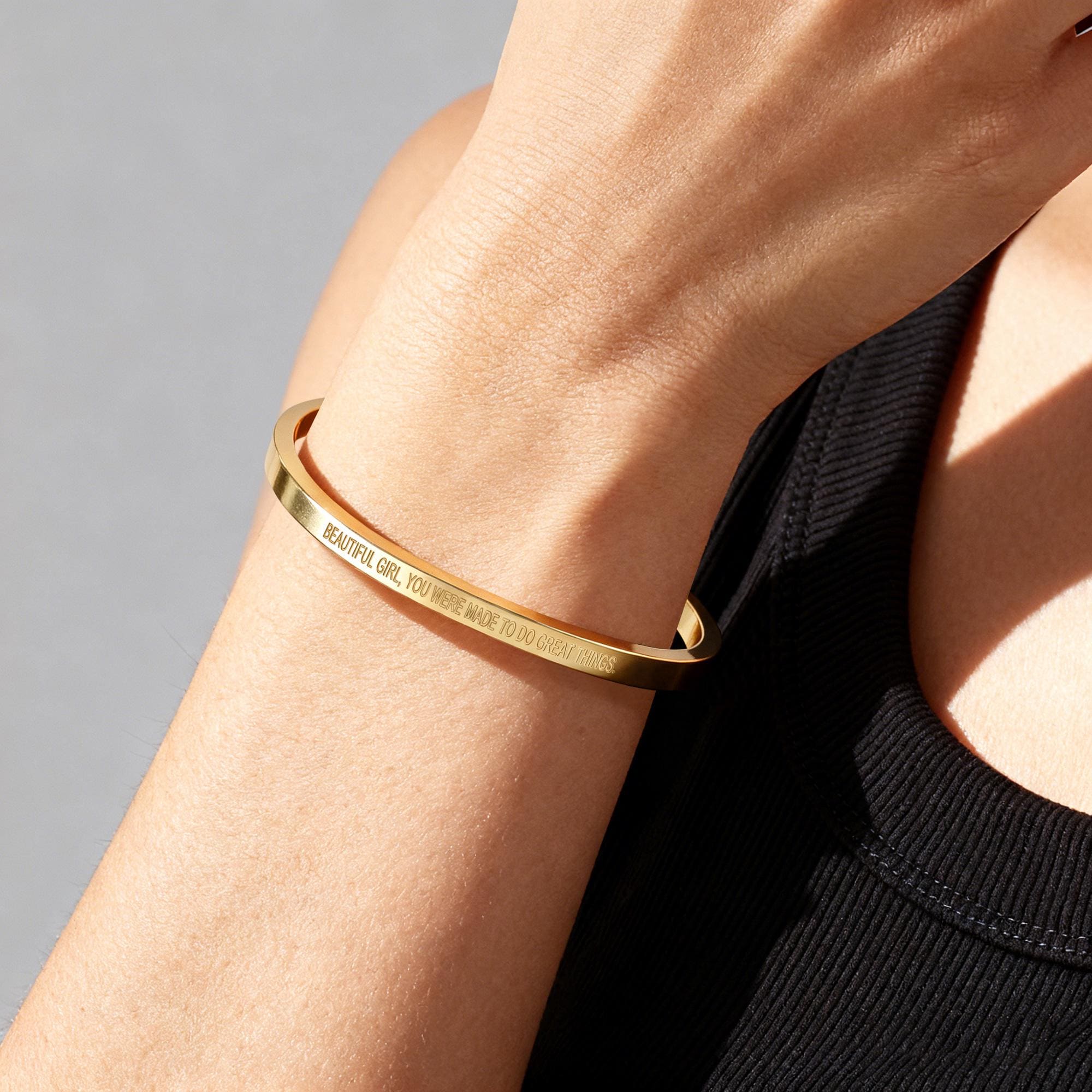 Custom Engraved Inspirational Bangle in 18K Gold Plated Titanium Steel