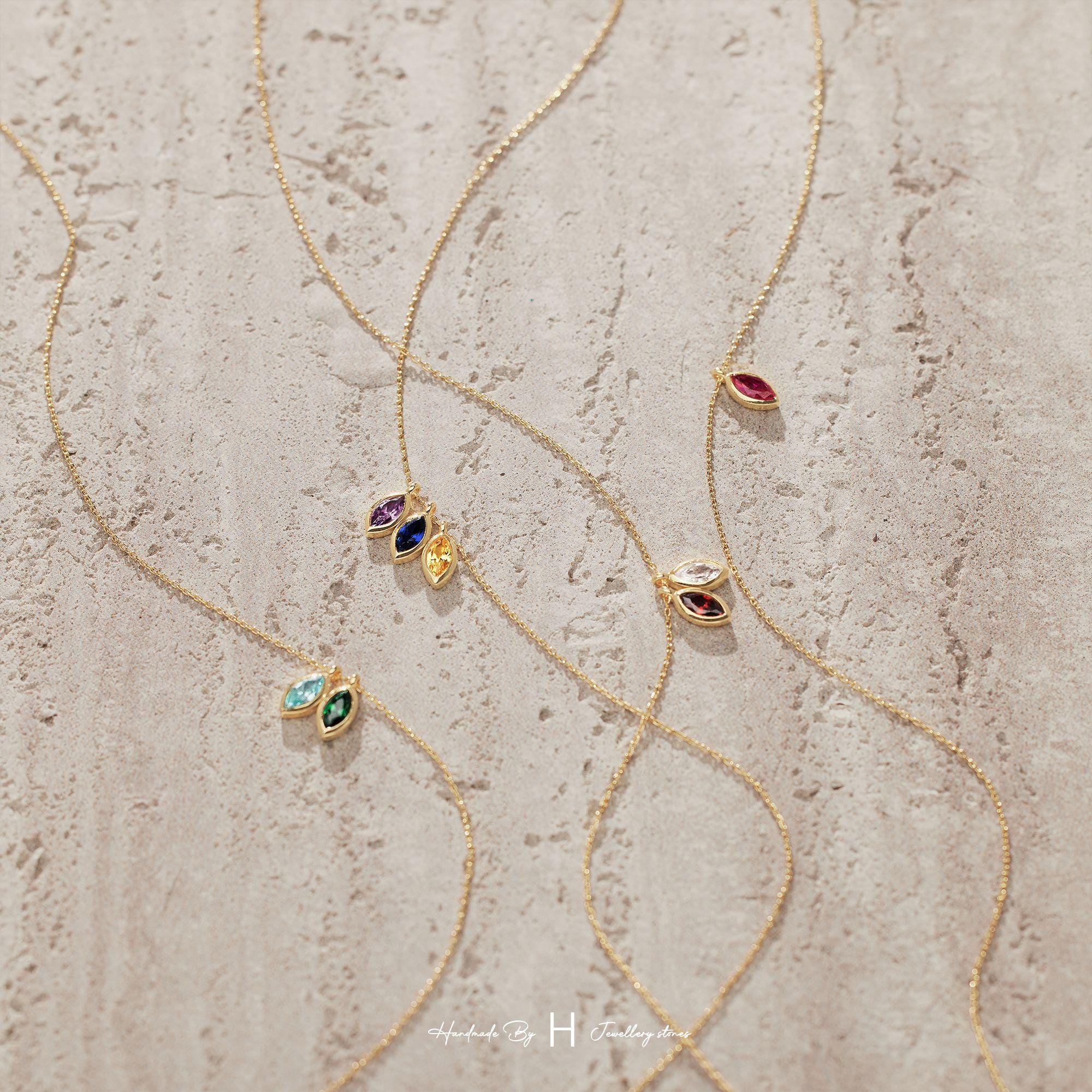 Custom Marquise Leaf Birthstone Necklace