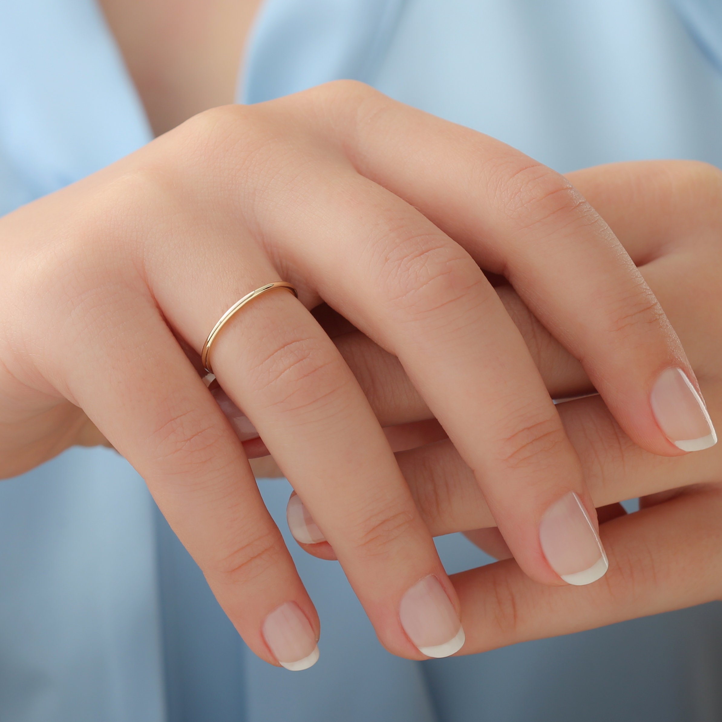 14K Gold Thin Plain Wedding Band, 1.2mm