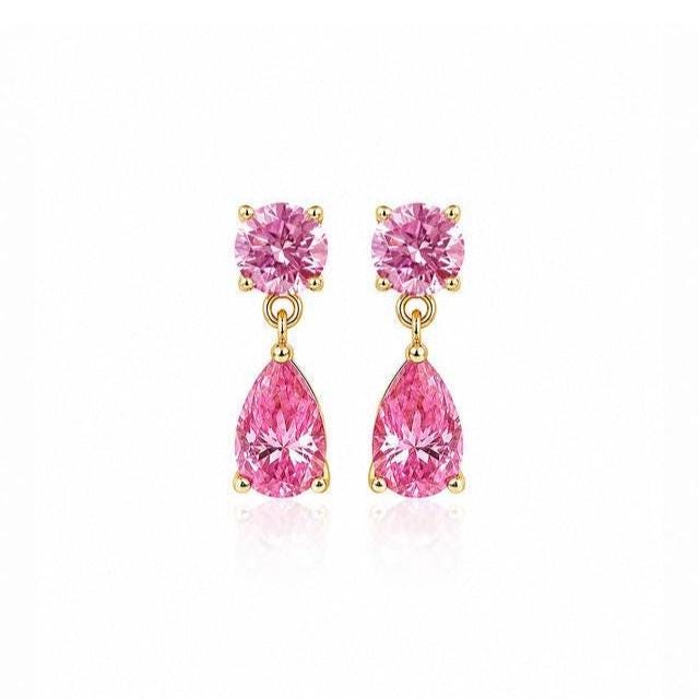 Certified Moissanite Double Drop Earrings with a Round Stud and Pear Drop