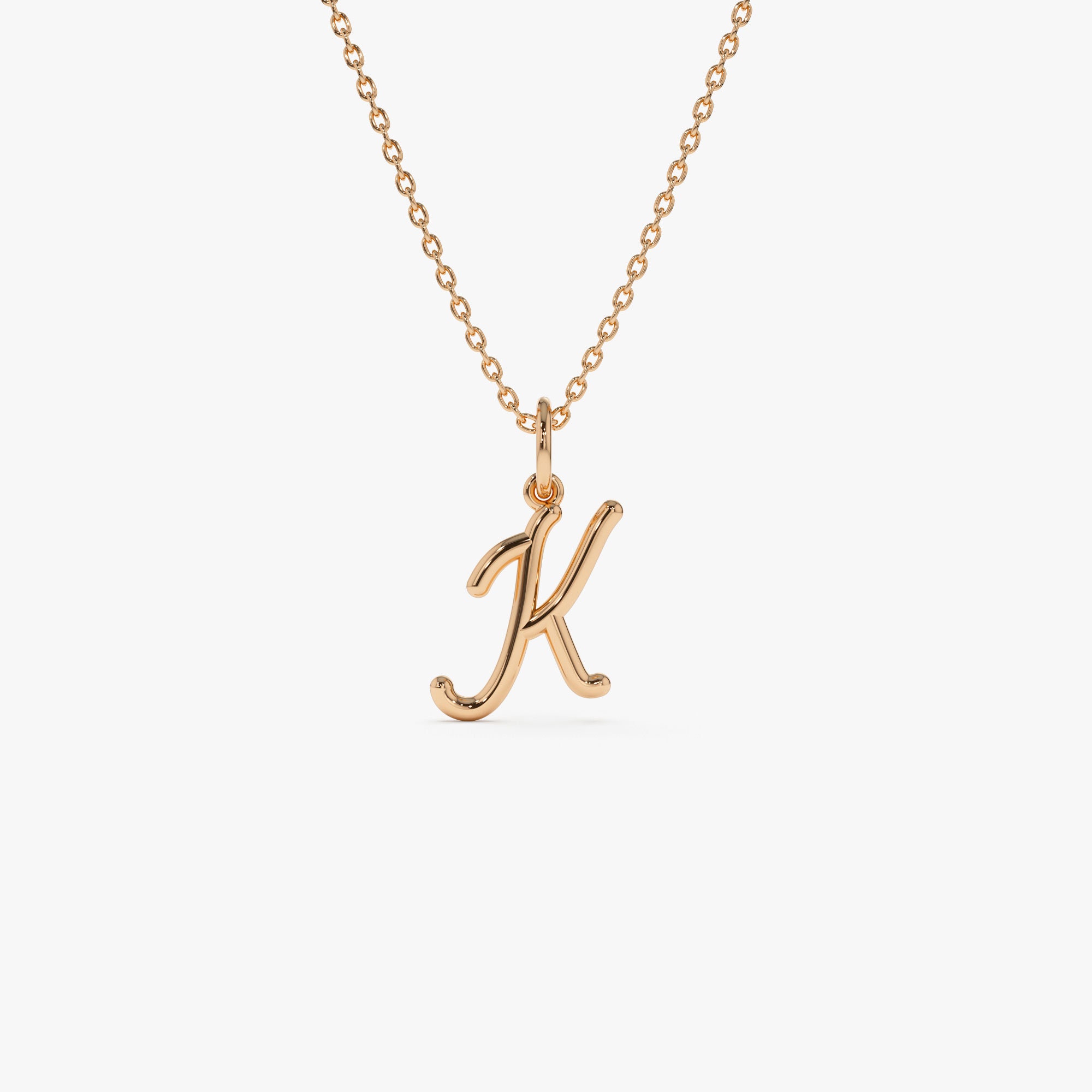 14K Gold Script Initial Necklace