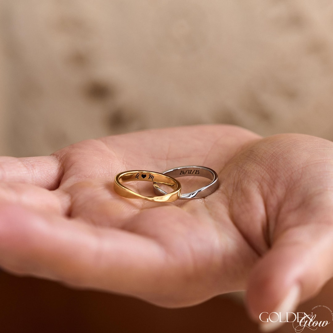 Custom Couples Mobius Twist Ring with Inner Engraving