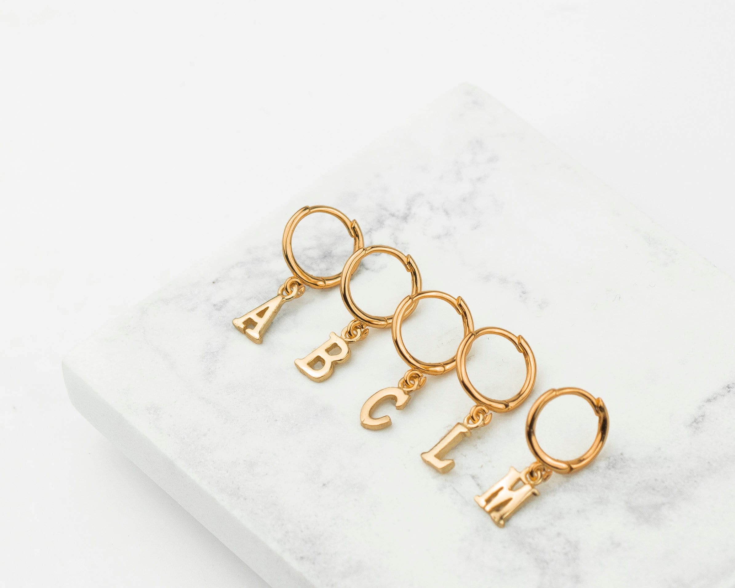 Gold Initial Hoop Earring in 18K Gold Plated Sterling Silver