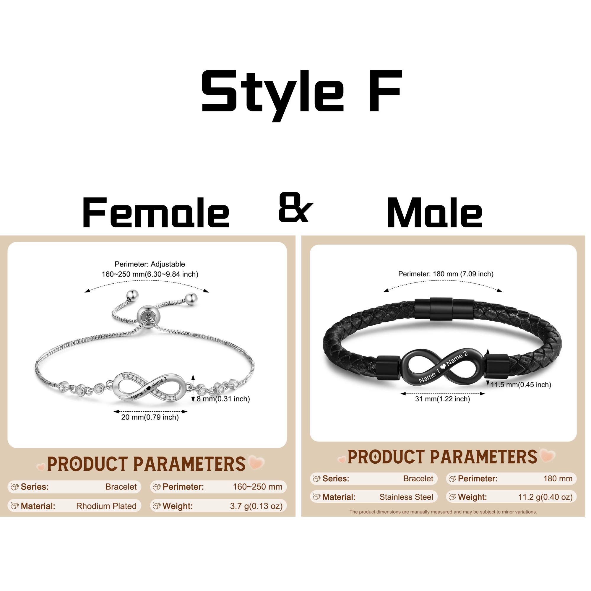 Personalized Two Name Infinity Couple Bracelet Set