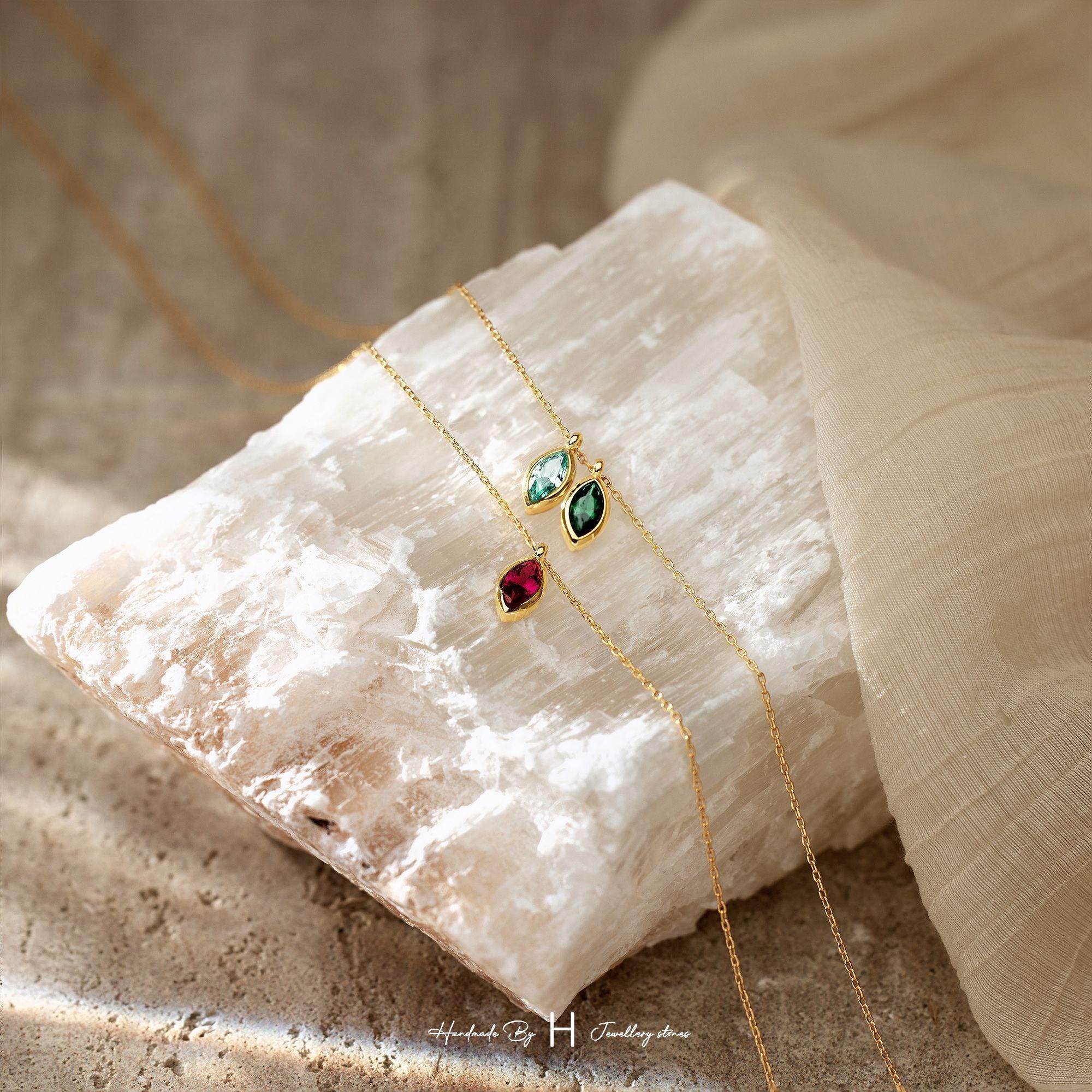 Custom Marquise Leaf Birthstone Necklace