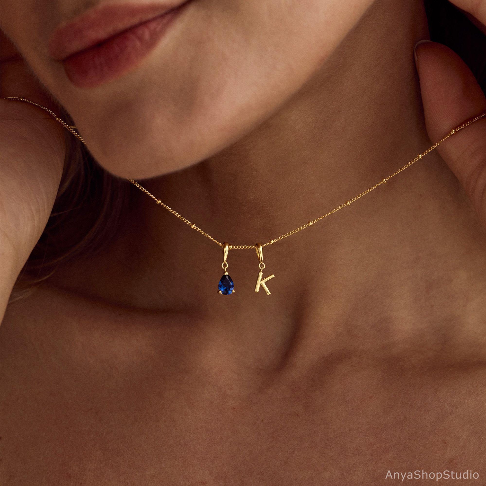 Custom Bubble Letter Initial Necklace with Alexandrite Birthstone