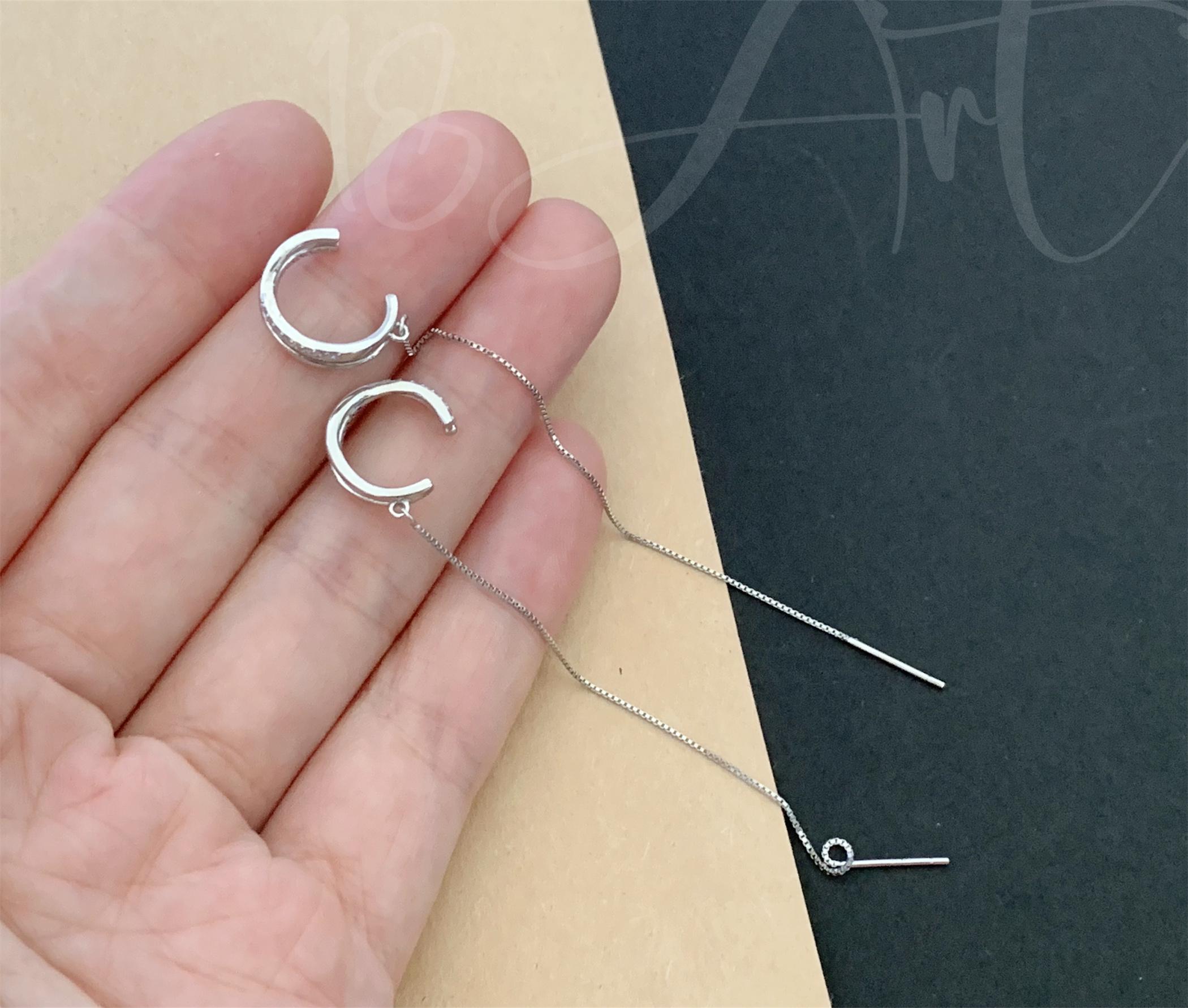 925 Silver Threader Earring with Gold Plated Ear Cuff and CZ Chain