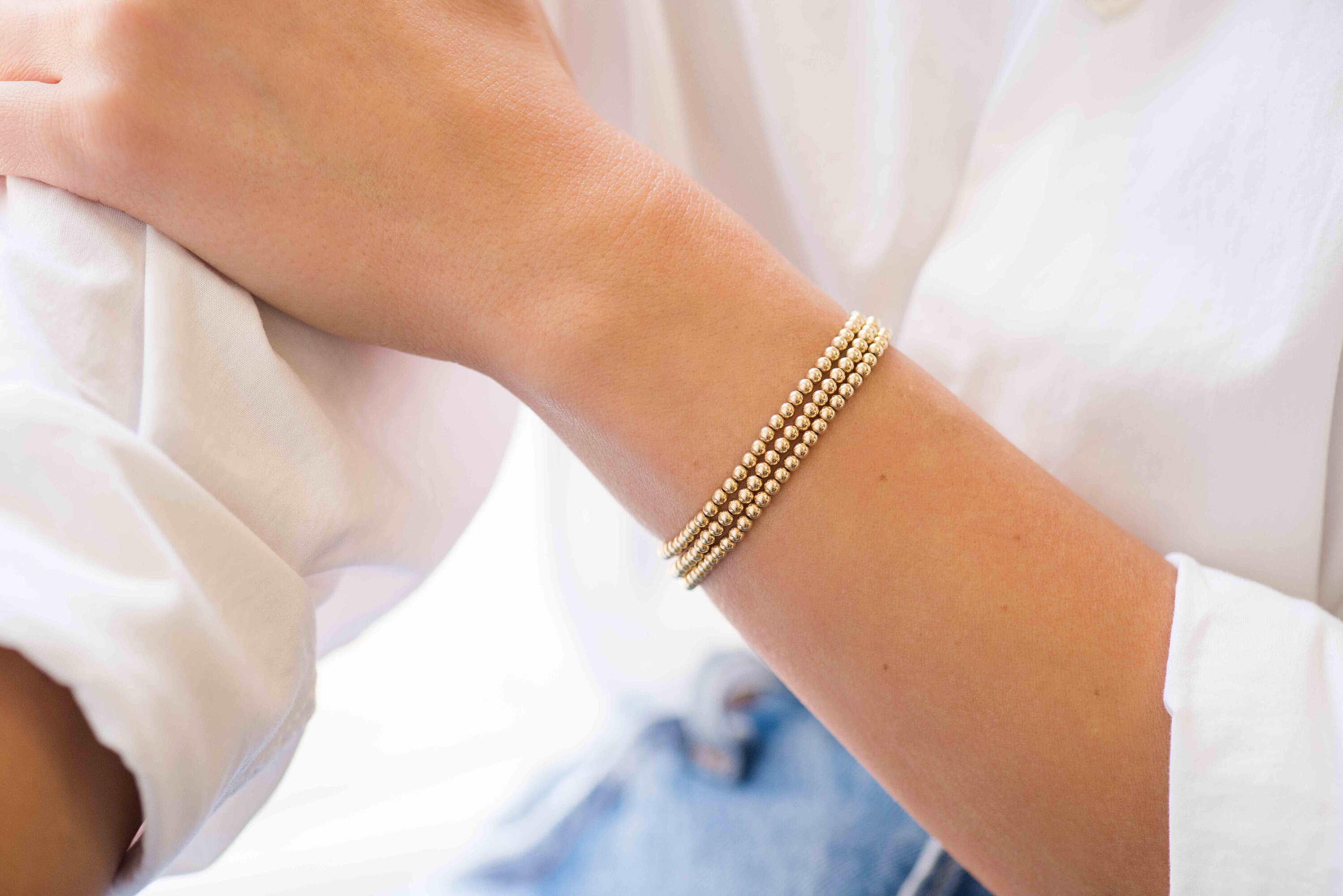 14K Gold 3 mm Bead Stretch Bracelet