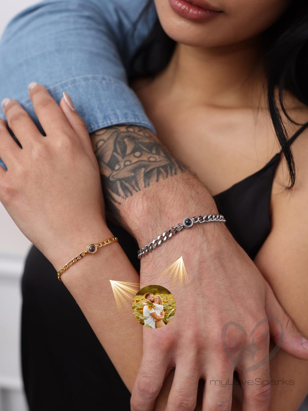 Personalized Photo Projection Bracelet Set of 2 for Couples