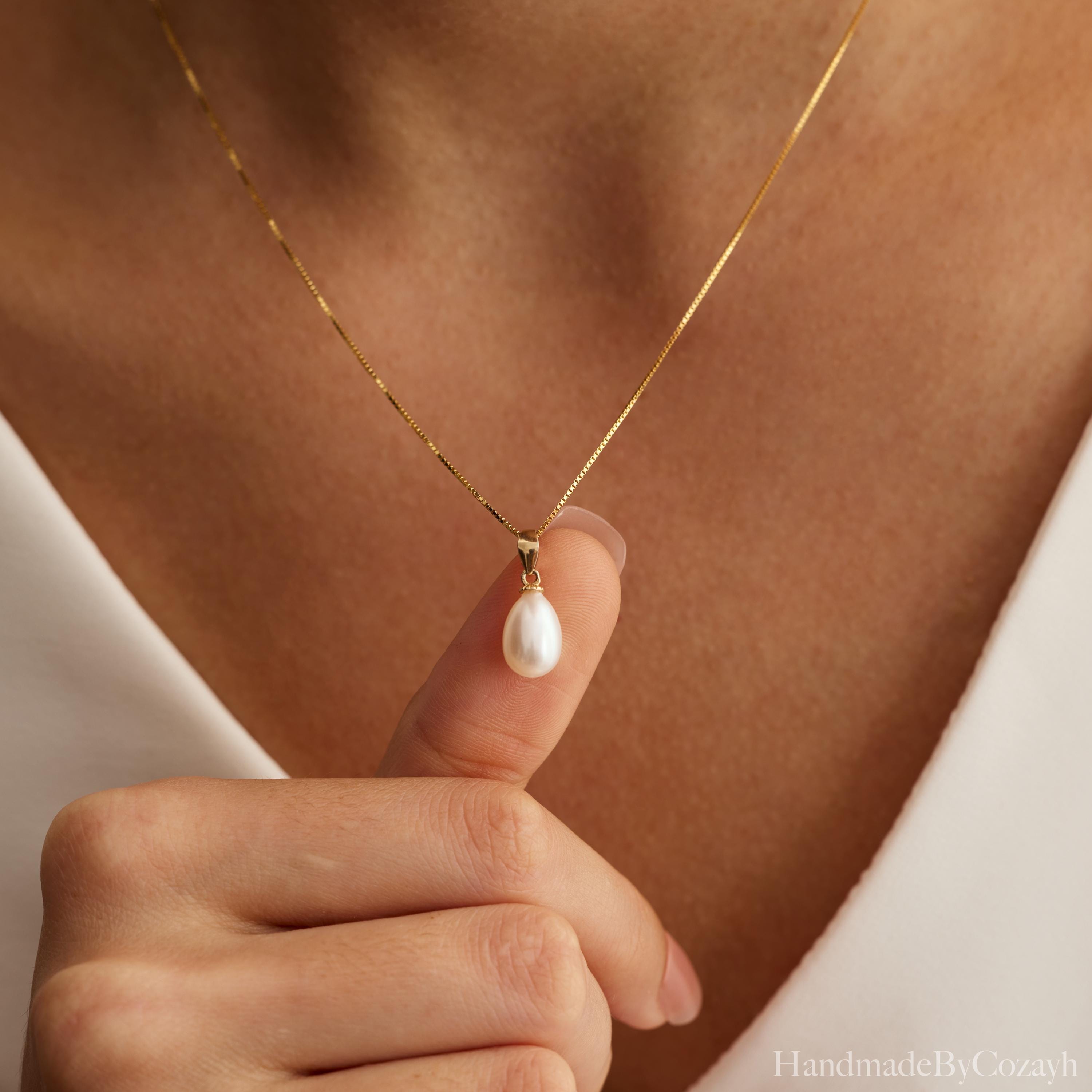 Minimalist Freshwater Pearl Drop Necklace in Sterling Silver