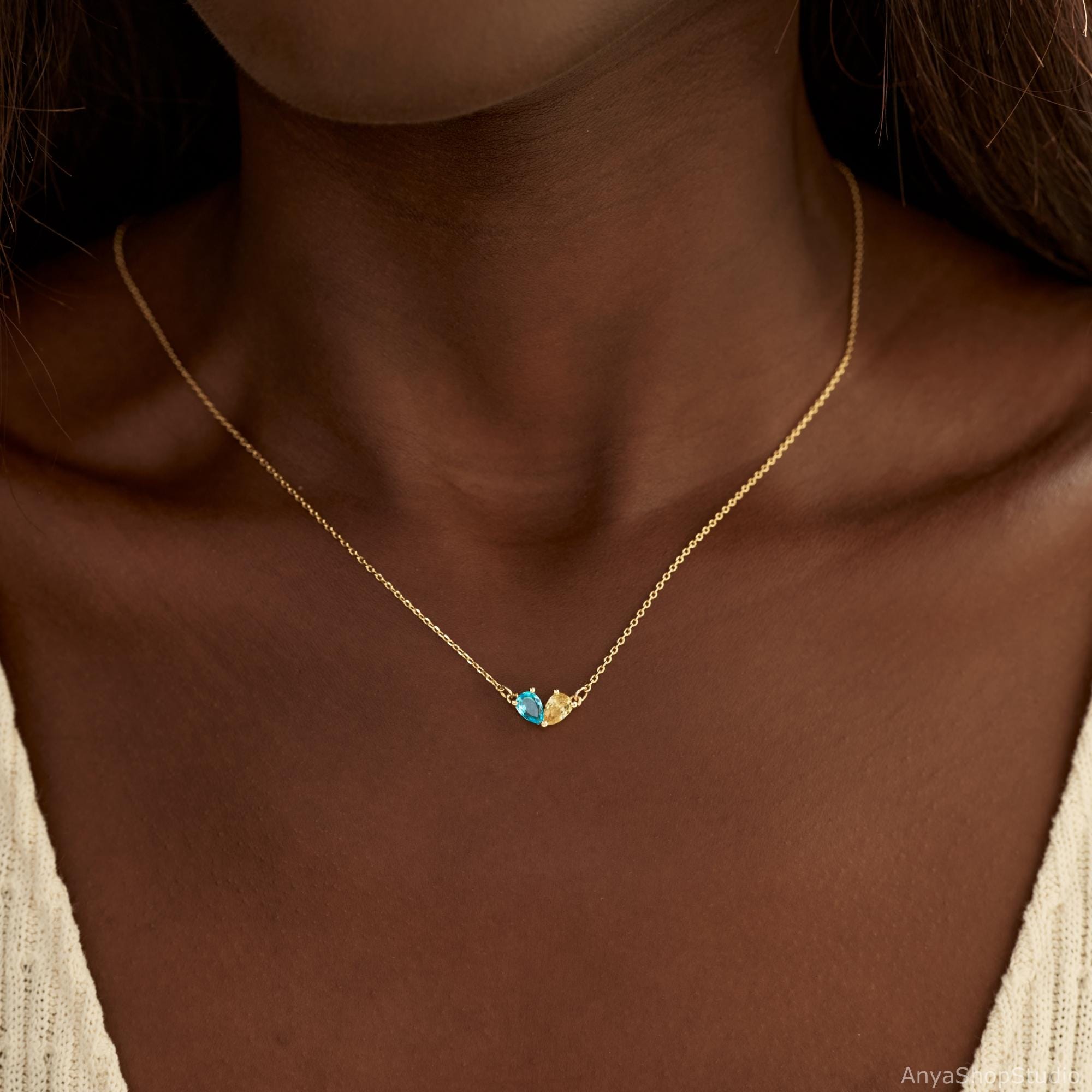 Tiny Heart Two Birthstone Necklace